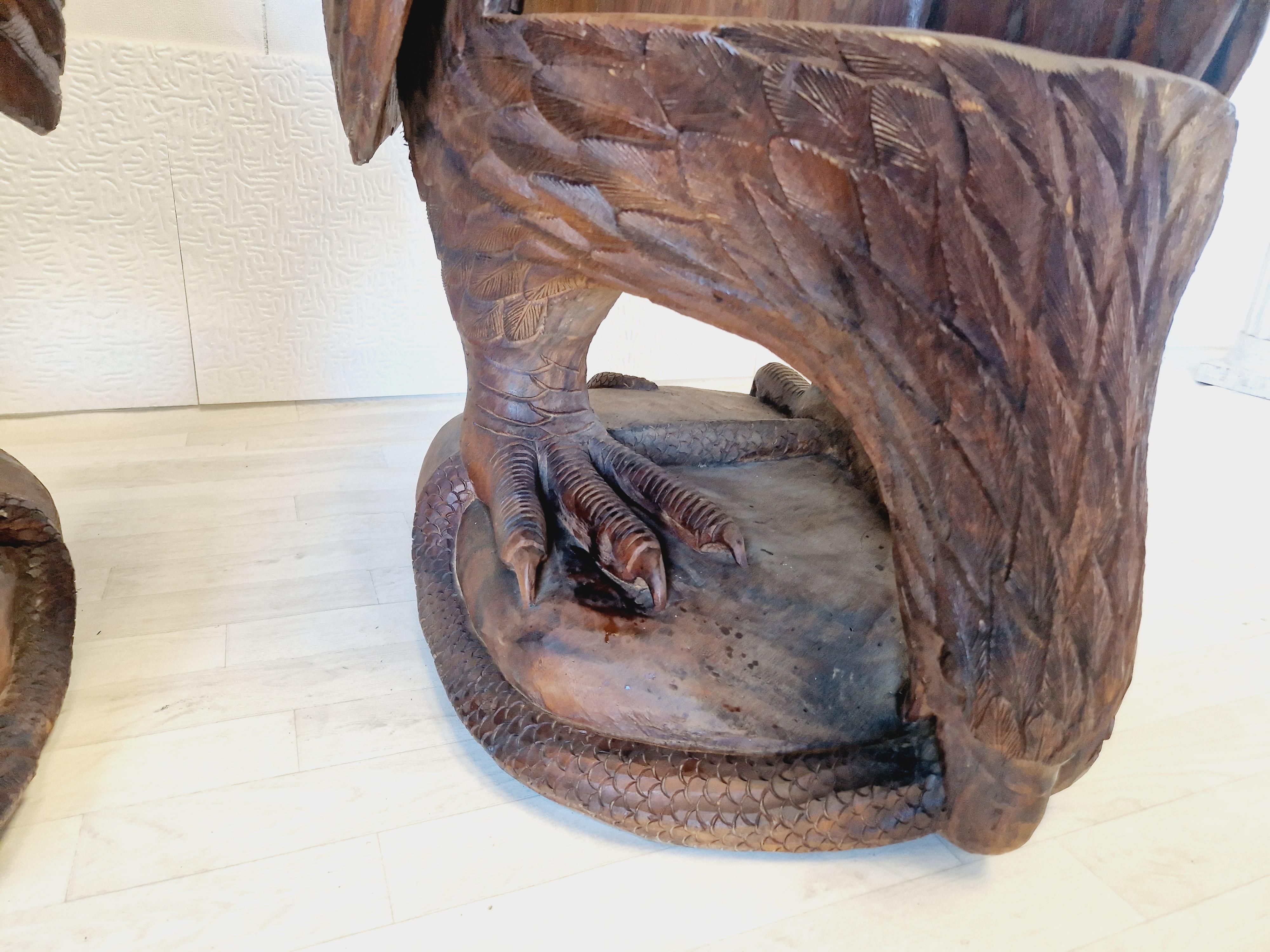 Pair of Hand Carved Solid Wood Eagle Armchairs For Sale 5