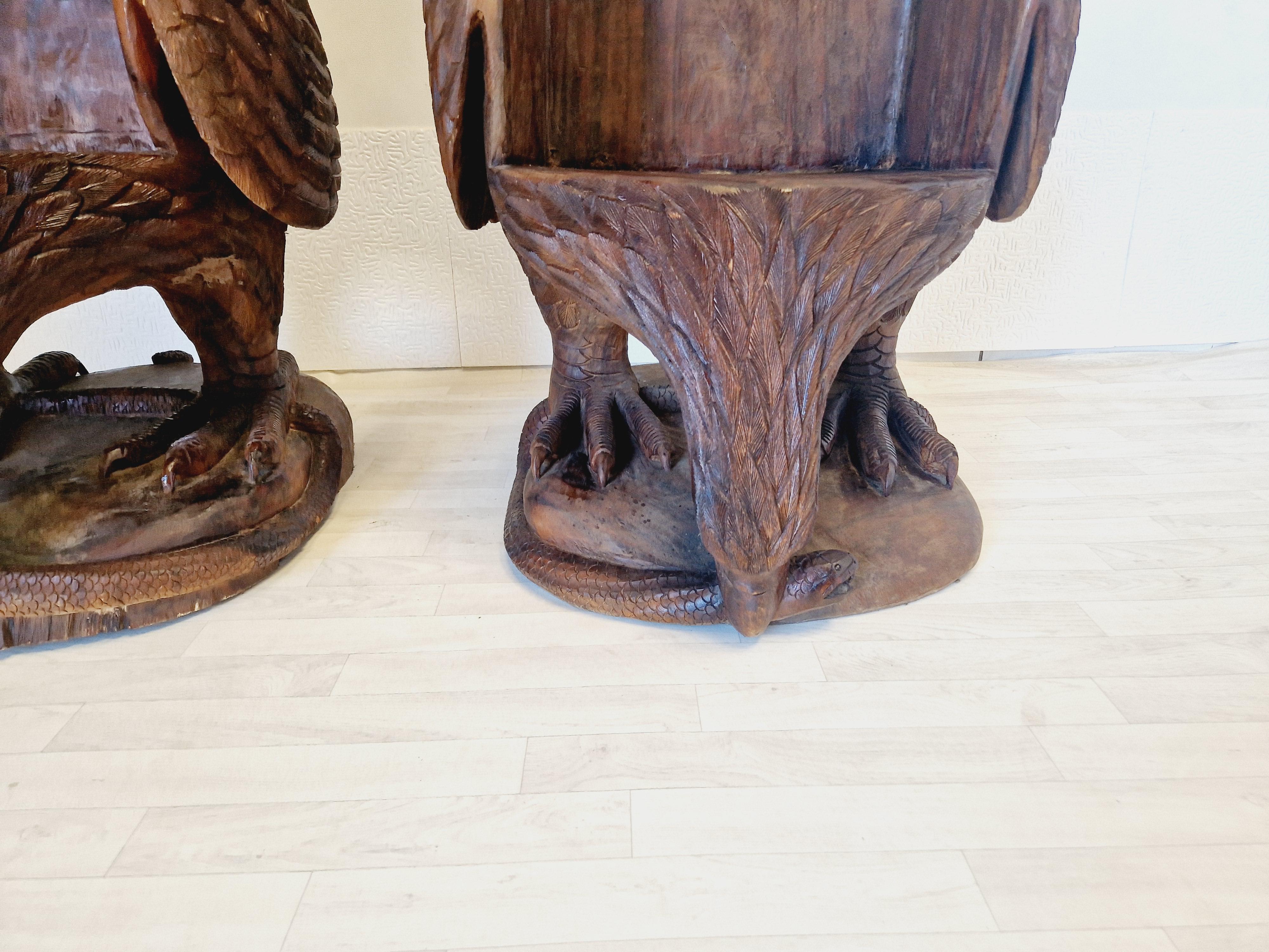 French Pair of Hand Carved Solid Wood Eagle Armchairs For Sale