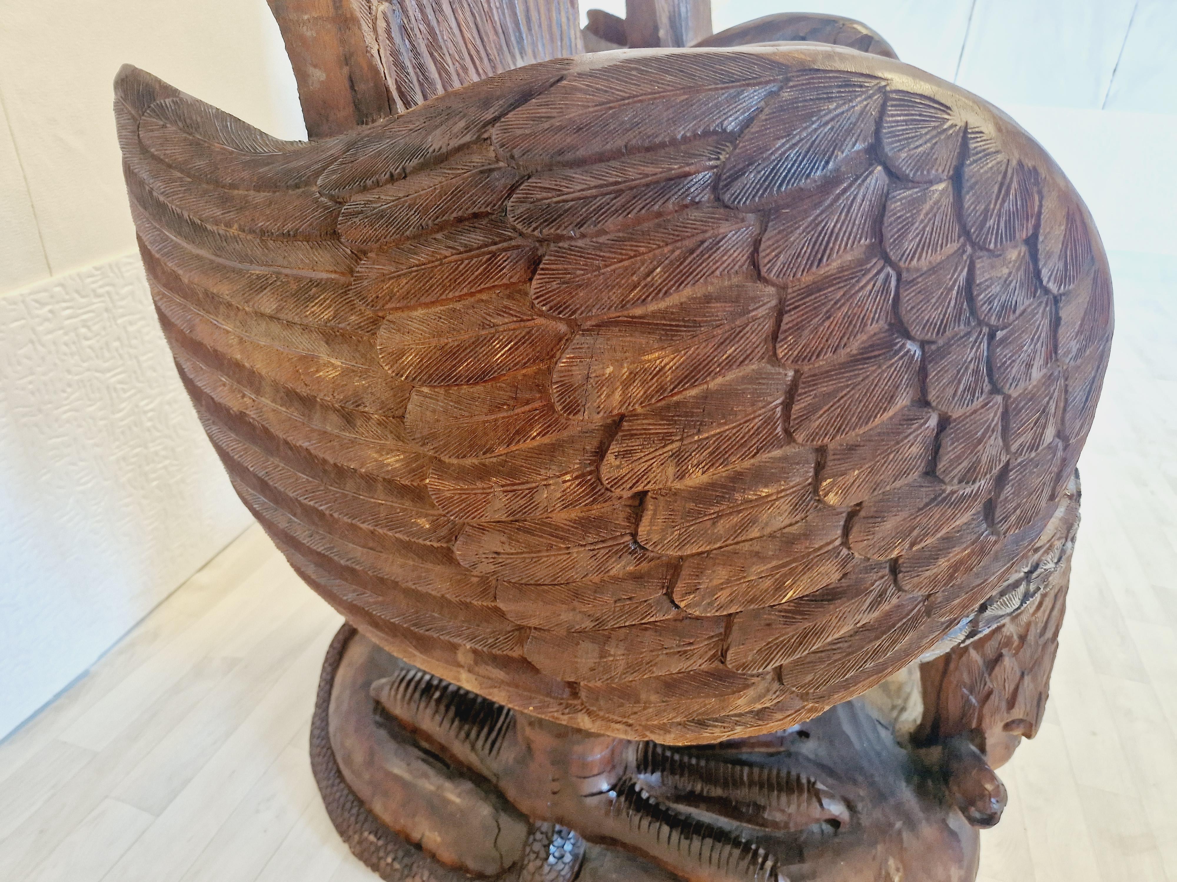 Hand-Carved Pair of Hand Carved Solid Wood Eagle Armchairs For Sale