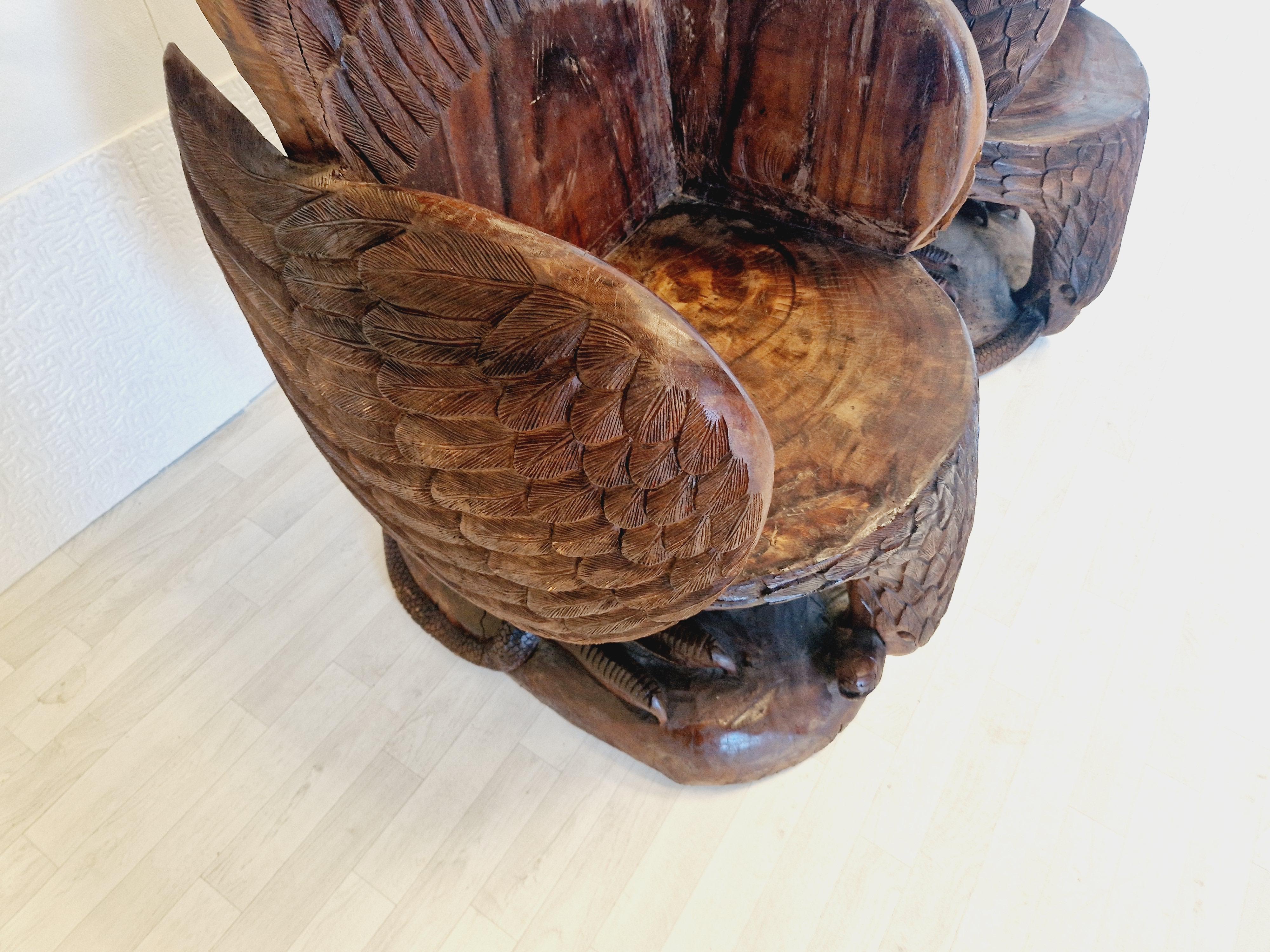 20th Century Pair of Hand Carved Solid Wood Eagle Armchairs For Sale