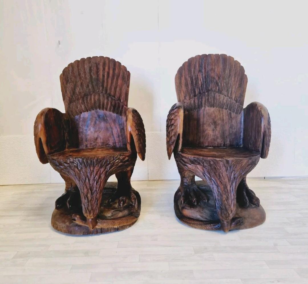 Pareja de Sillones Águila de Madera Maciza Francés en venta