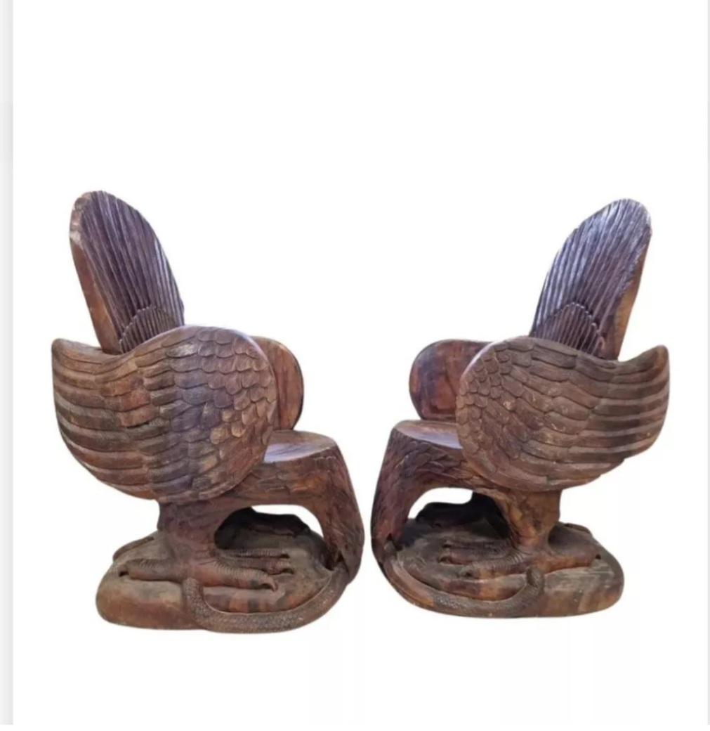 Pareja de Sillones Águila de Madera Maciza Tallado a mano en venta