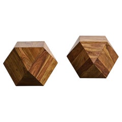 Pair of solid wood side tables, circa 1980