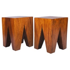 Pair of Solid Wood Tree Root Stool / Side Tables, 1980s