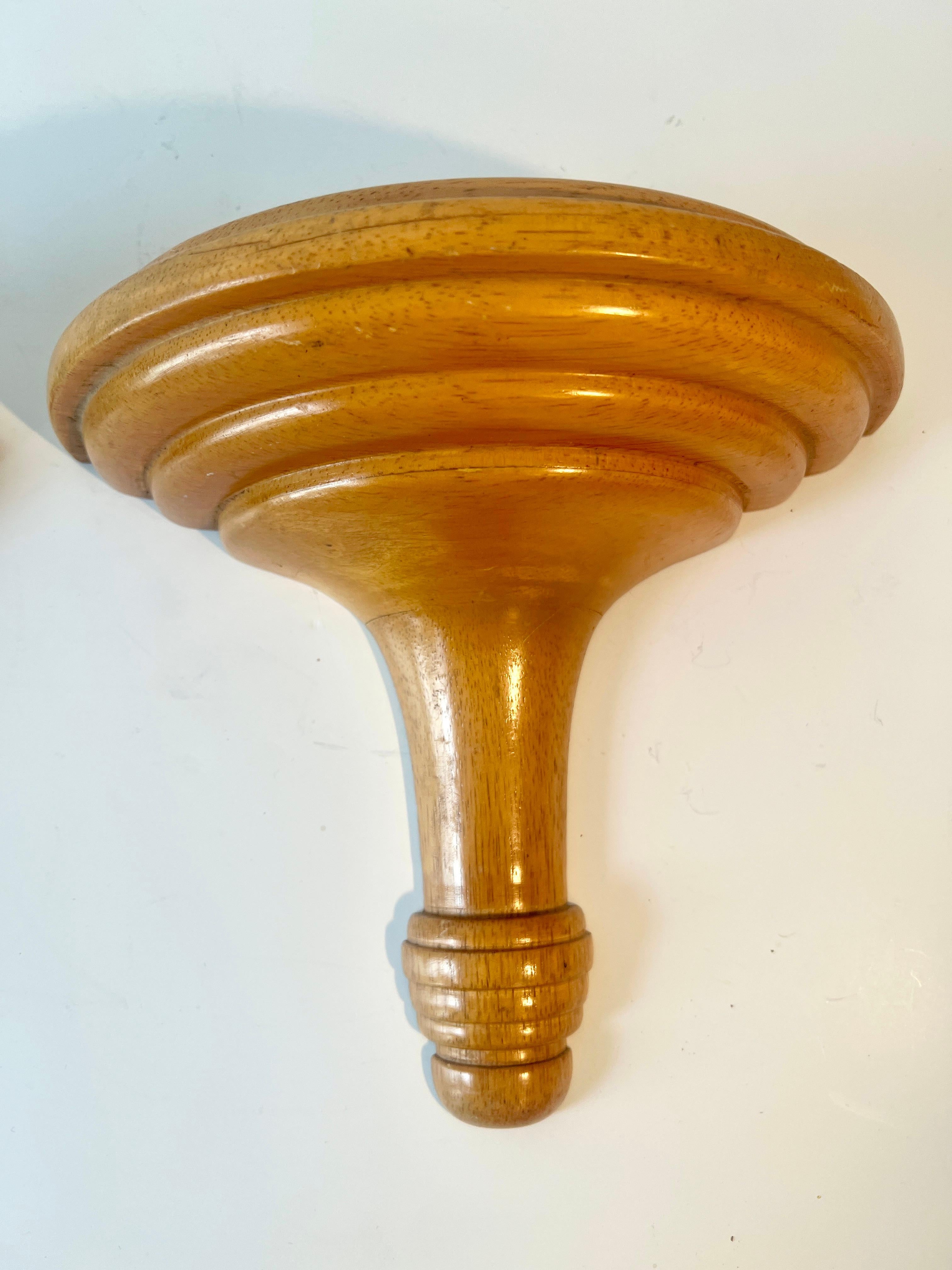 Mid-Century Modern Pair of Solid wood Wall Shelves and Brackets For Sale