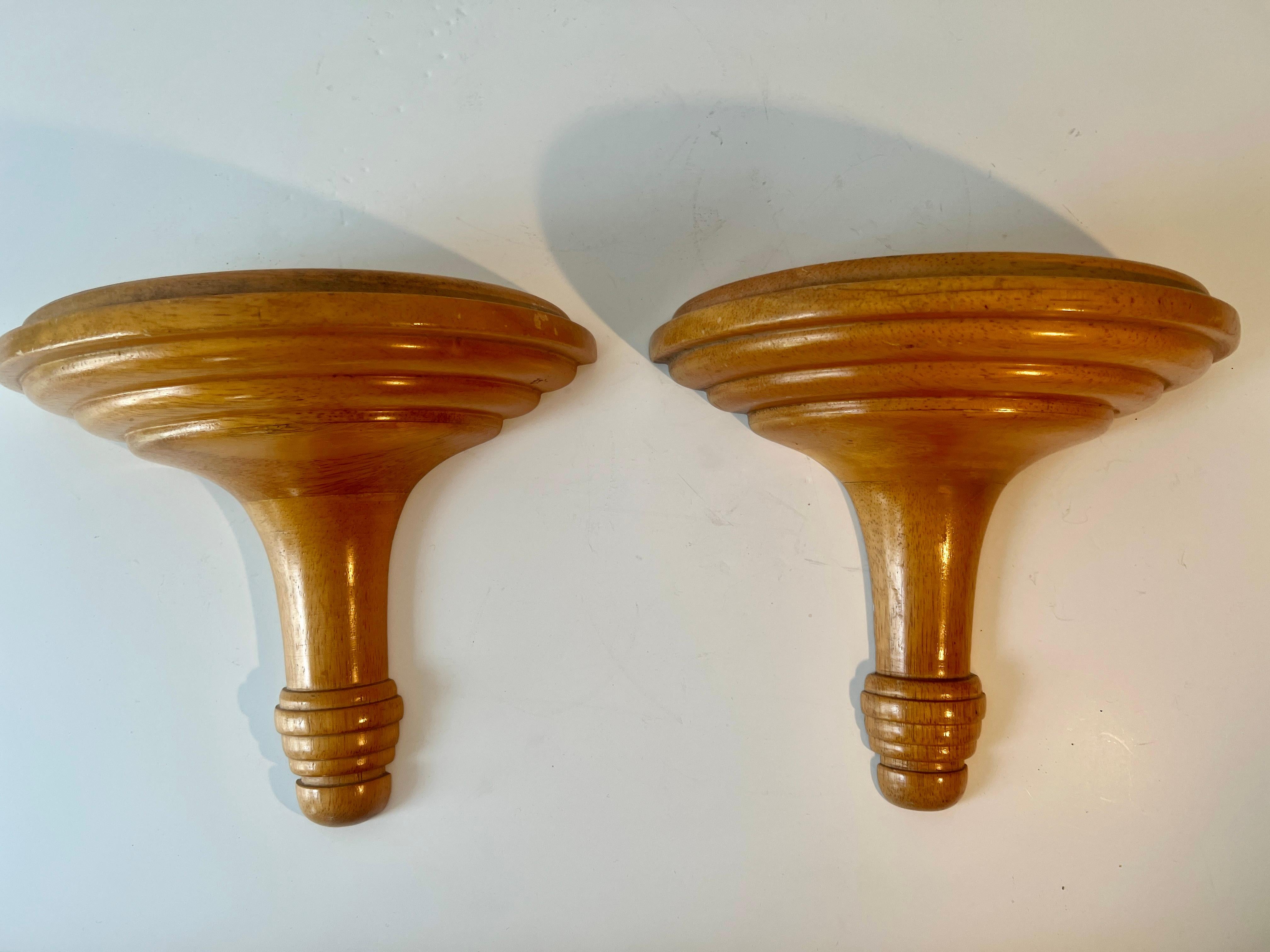 20th Century Pair of Solid wood Wall Shelves and Brackets For Sale