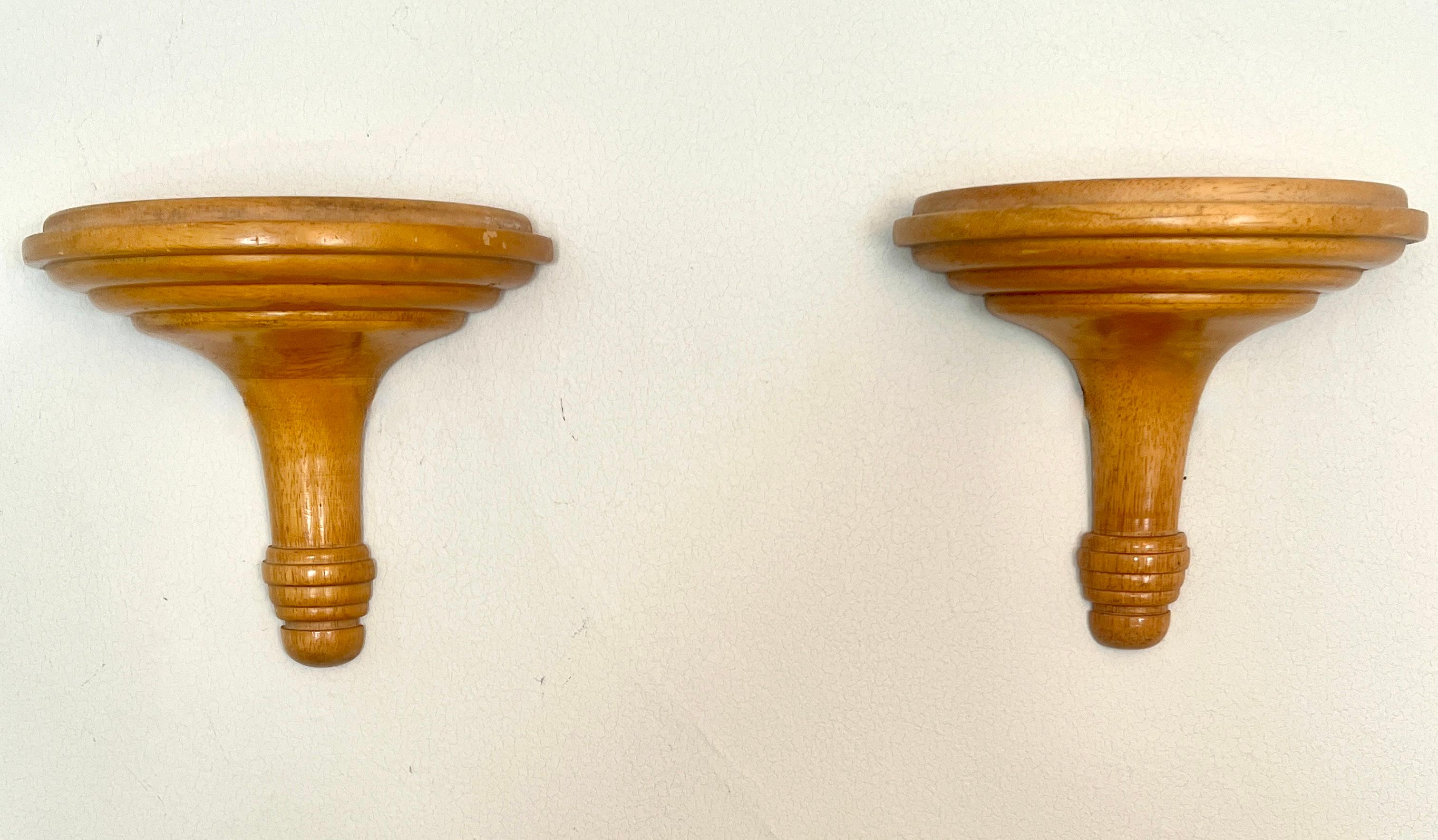 Pair of Solid wood Wall Shelves and Brackets For Sale 1