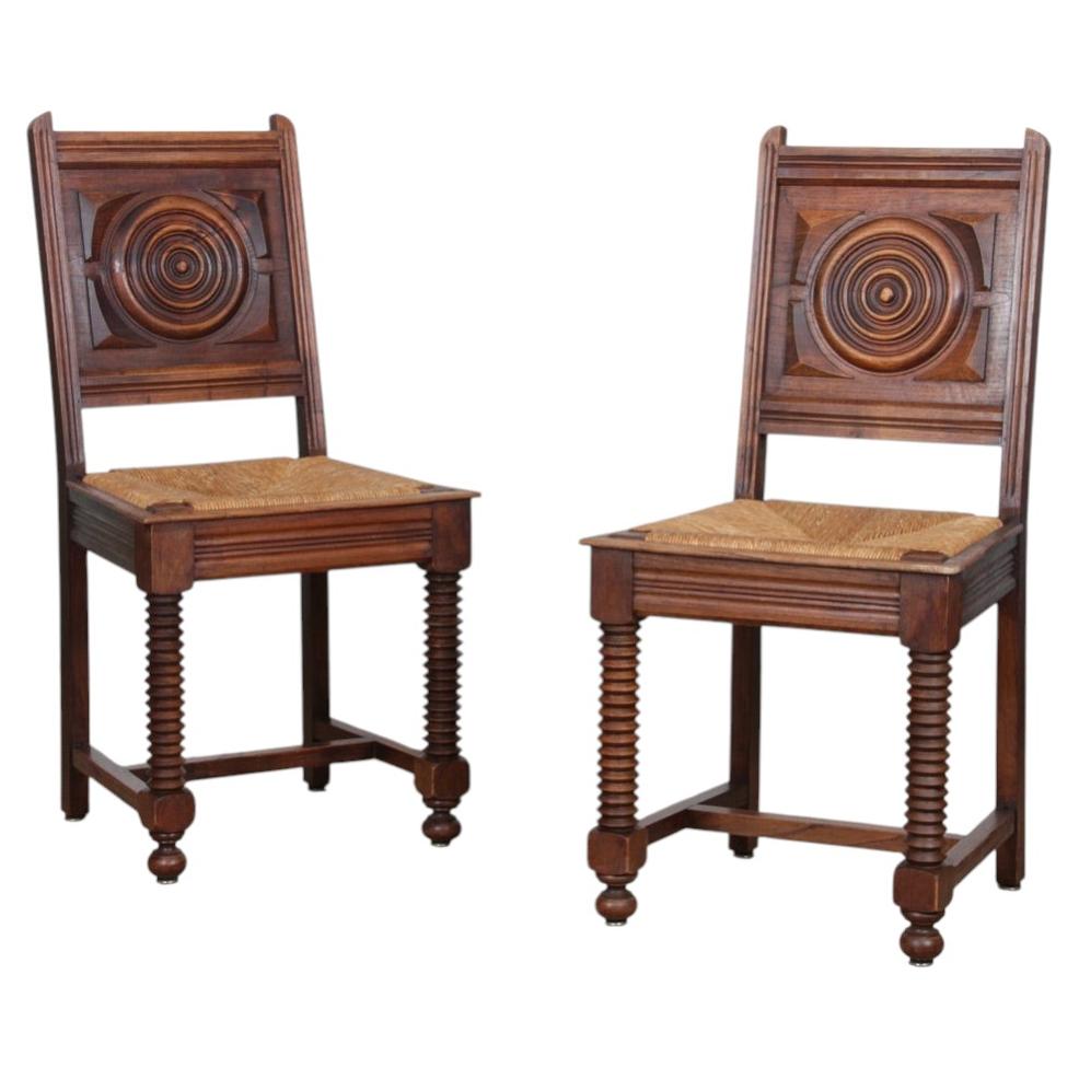 Pair of solid wood wicker chairs, French craftsmanship, 1940 For Sale