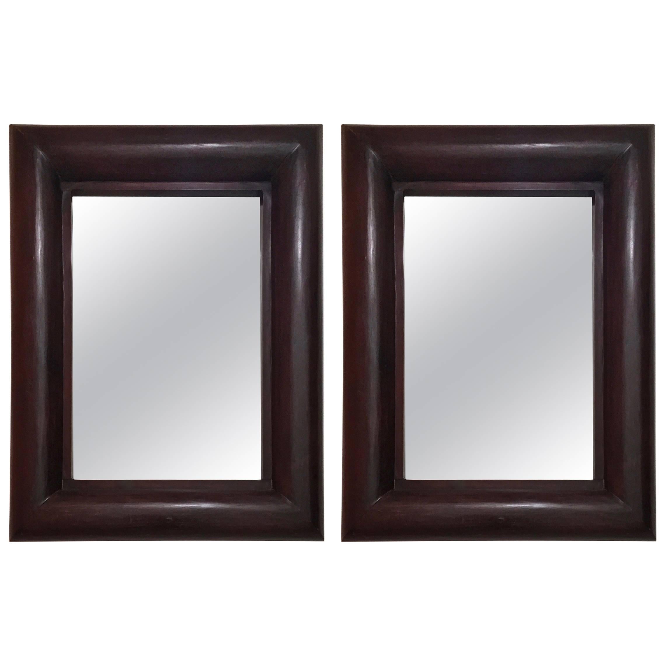 Pair of Solid Wooden Framed Mirrors, Indonesia 1990
