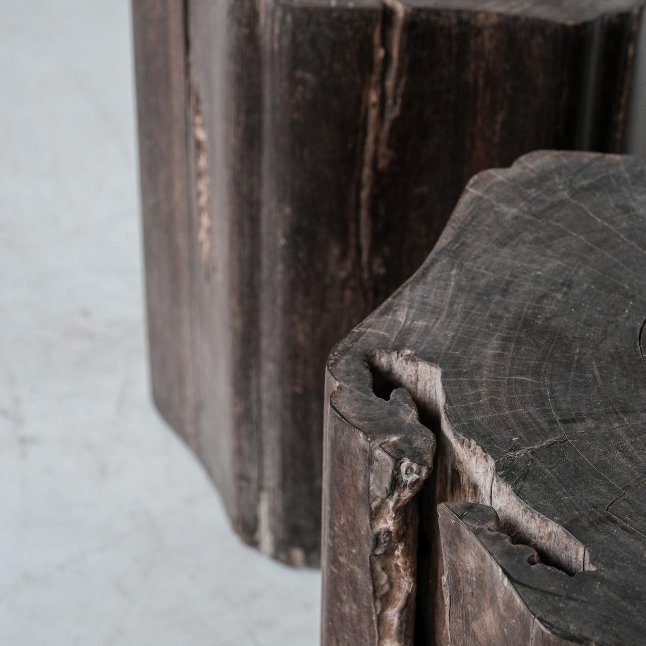 Paire de tables d'appoint Primitive Belgique en bois massif en vente 2