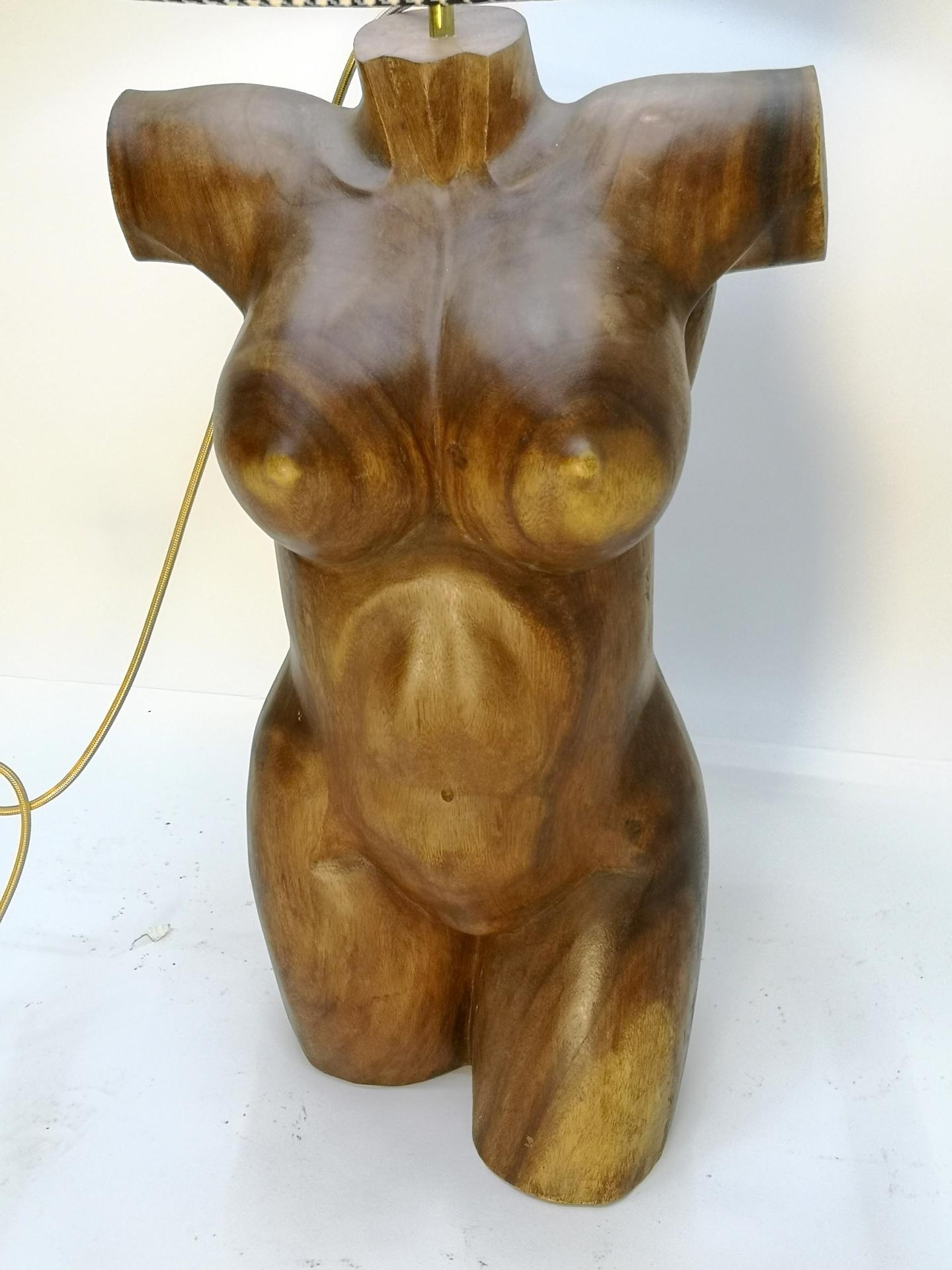 Pair of Solid Wooden Sculptural Torso Lamps, 1970's For Sale 2