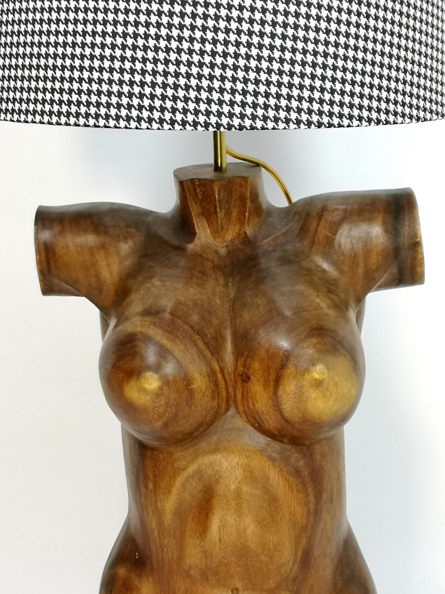 Pair of Solid Wooden Sculptural Torso Lamps, 1970's For Sale 3