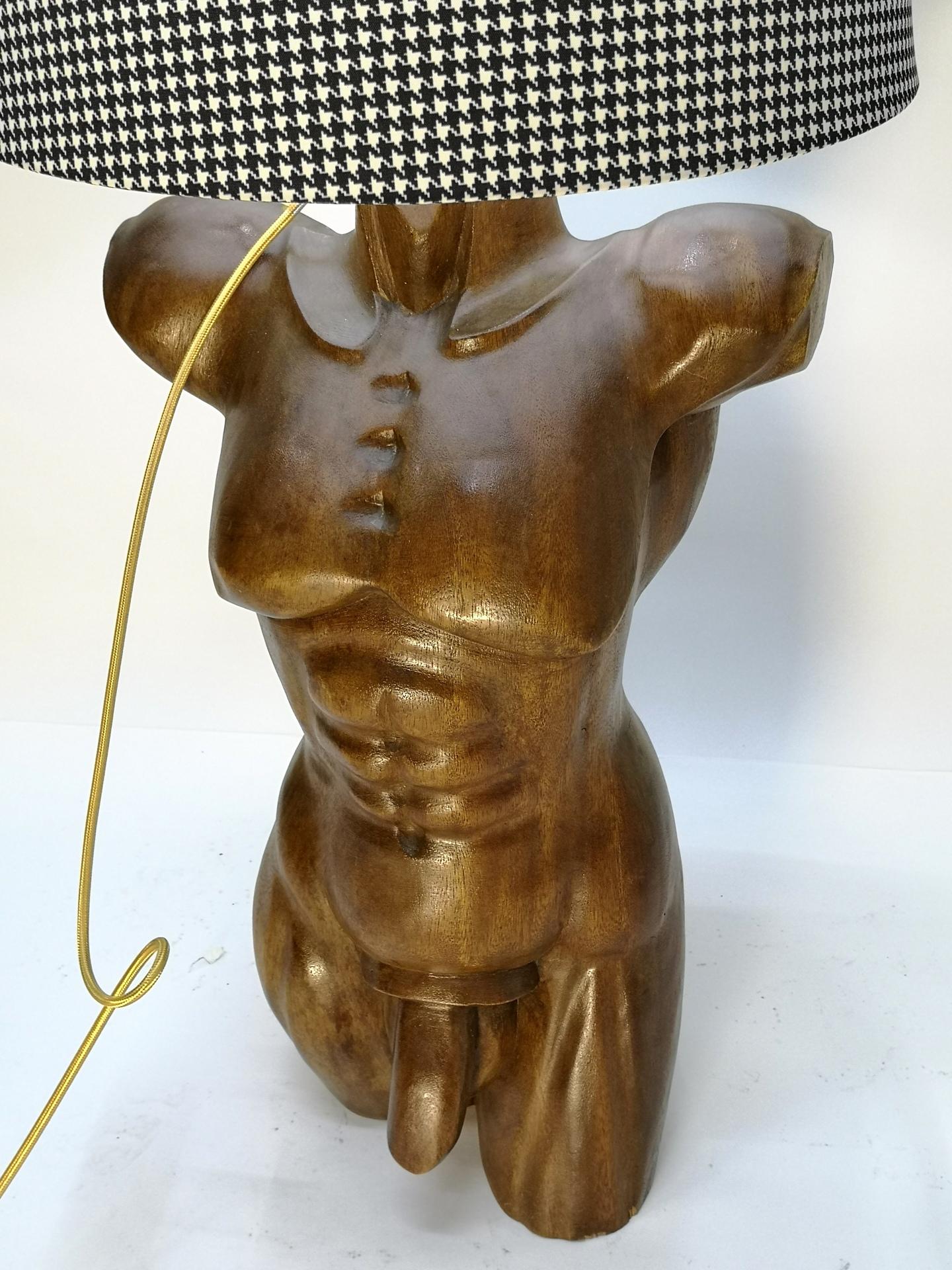 Mid-Century Modern Pair of Solid Wooden Sculptural Torso Lamps, 1970's For Sale