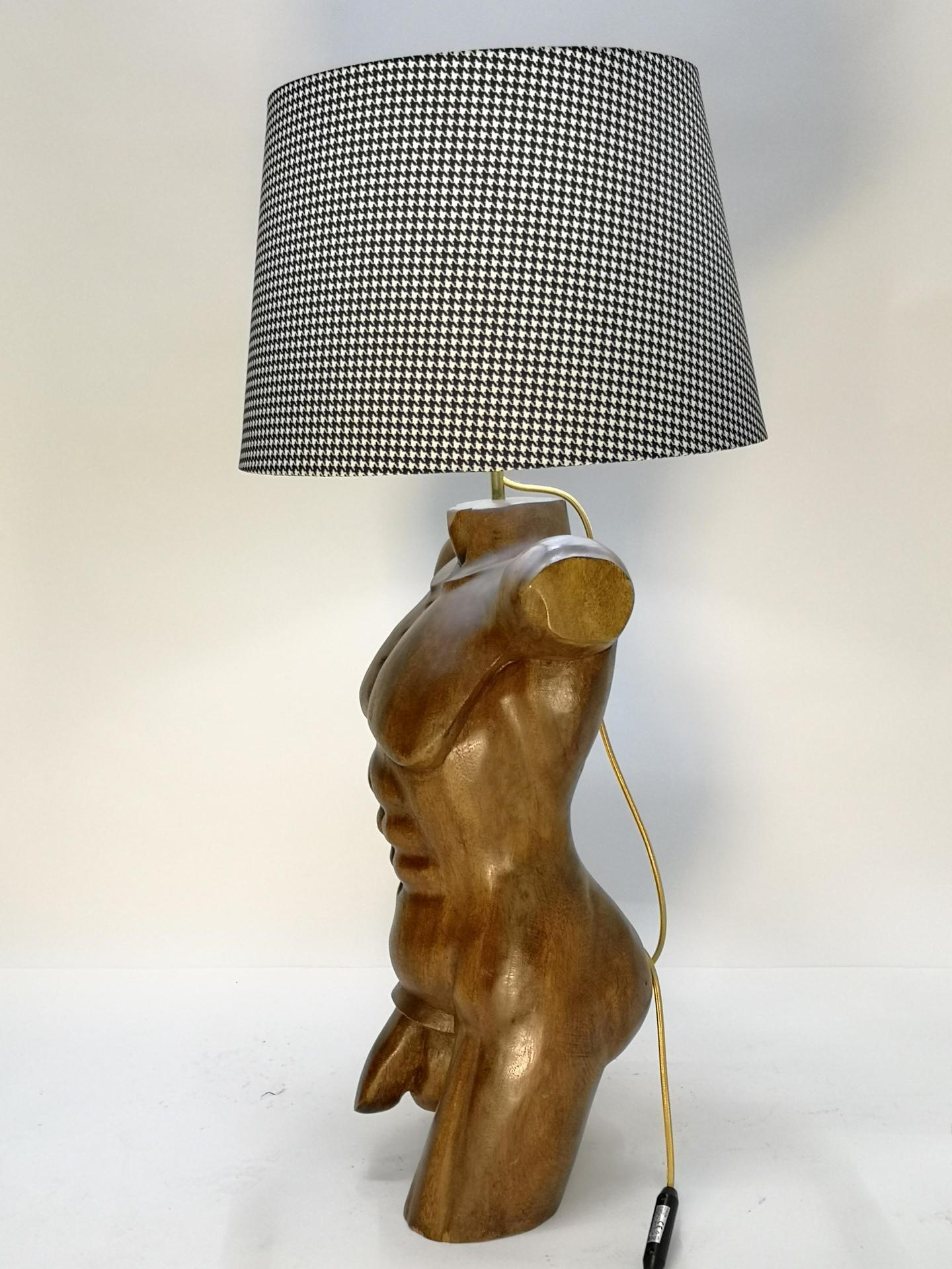 European Pair of Solid Wooden Sculptural Torso Lamps, 1970's For Sale