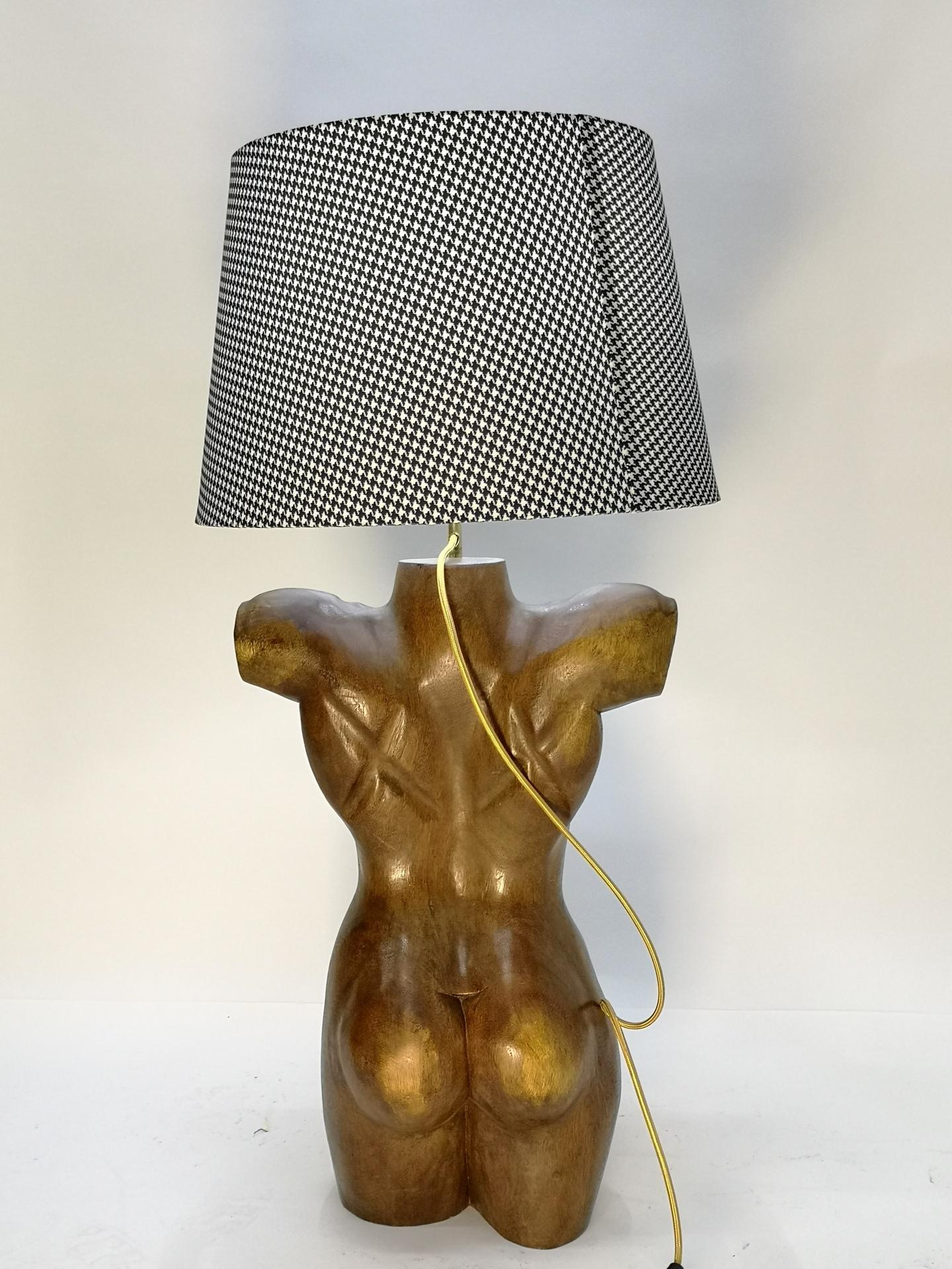 Pair of Solid Wooden Sculptural Torso Lamps, 1970's In Good Condition For Sale In Budapest, HU