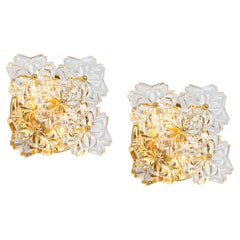 Pair of Sölken Sconces Gilt Brass and Crystal Glass, Germany, 1970s