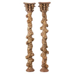 Pair of Solomonic Colonial Carved and Gilded Columns