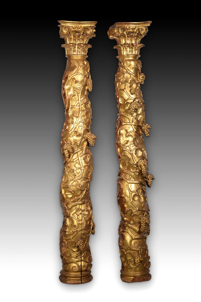 Pair of solomonic columns. Wood. Spain, circa second half 17th century ...