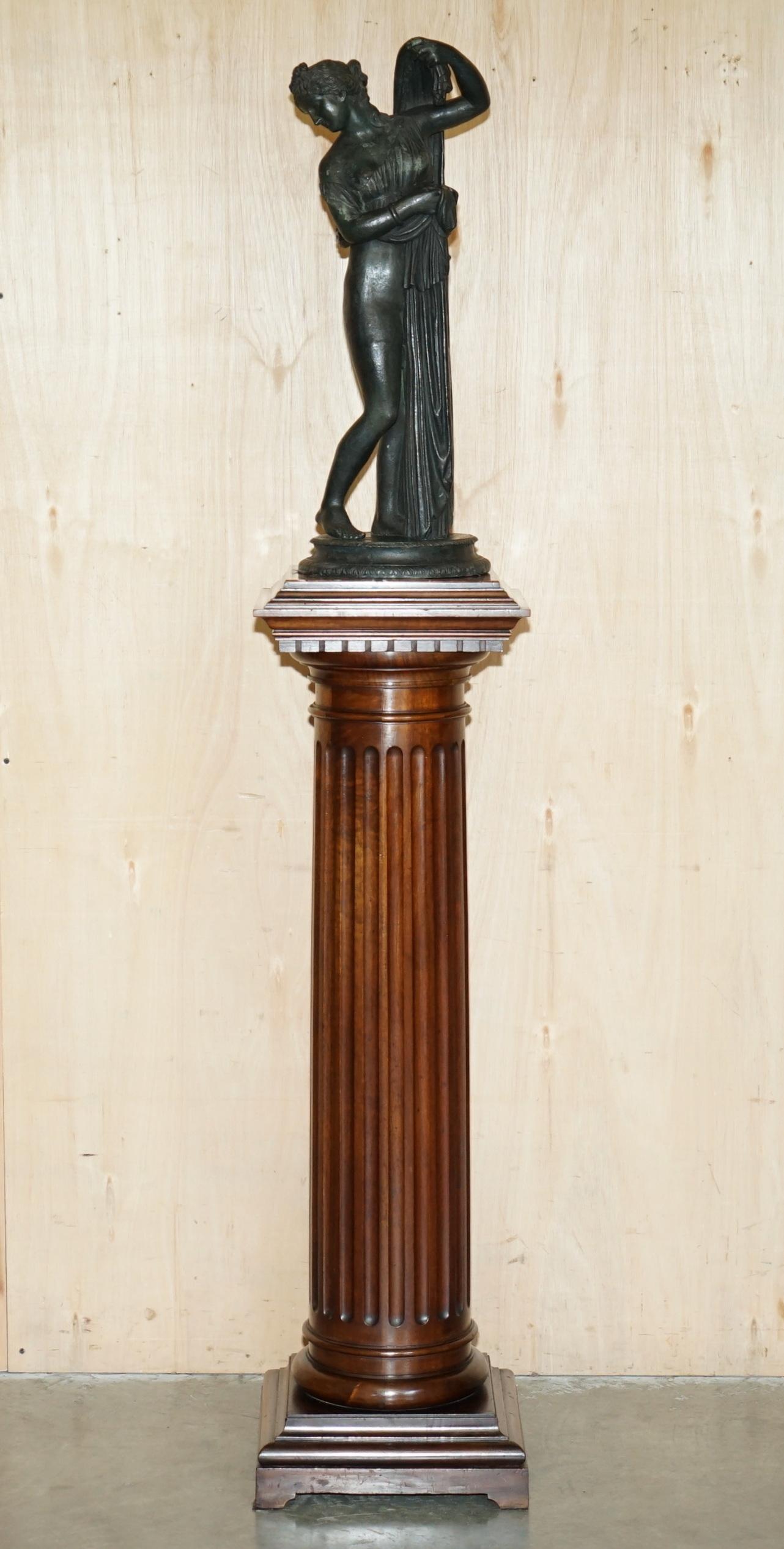 Victorian PAIR OF SOMMER FOUNDRY NARCISSUS & VENUS CALLIPYGIAN BRONZE STATUES & PEDESTALSs For Sale