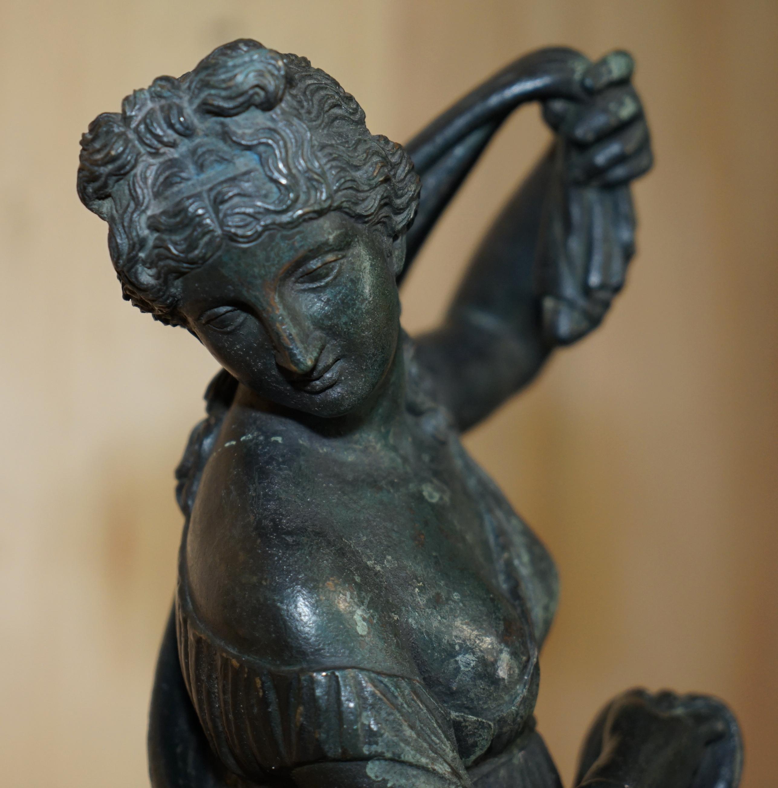 Hand-Crafted PAIR OF SOMMER FOUNDRY NARCISSUS & VENUS CALLIPYGIAN BRONZE STATUES & PEDESTALSs For Sale
