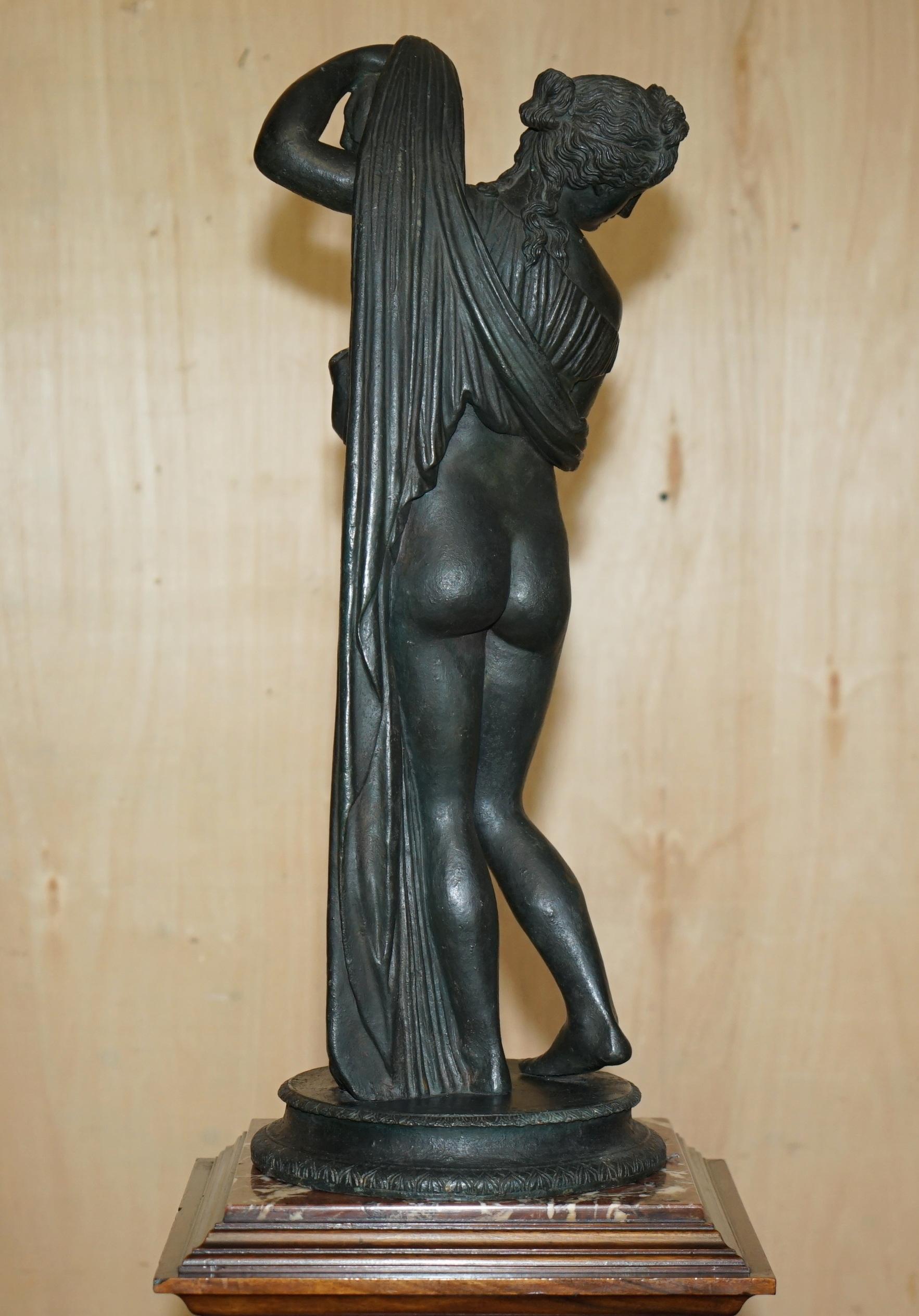 Bronze PAIR OF SOMMER FOUNDRY NARCISSUS & VENUS CALLIPYGIAN BRONZE STATUES & PEDESTALSs For Sale