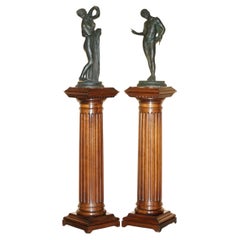PAIR OF SOMMER FOUNDRY NARCISSUS & VENUS CALLIPYGIAN BRONZE STATUES & PEDESTALSs