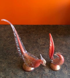 Paar Sommerso-Kunstglas Vögel/Fasane von Muranoglass Studios