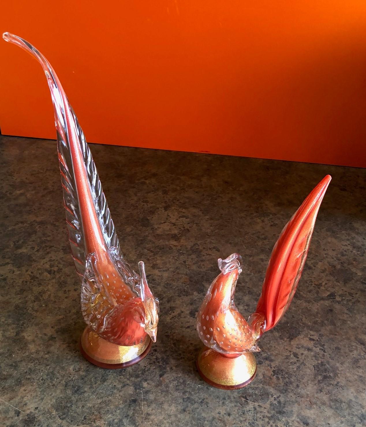 Mid-Century Modern Pair of Sommerso Art Glass Birds/Pheasants by Murano Glass Studios For Sale