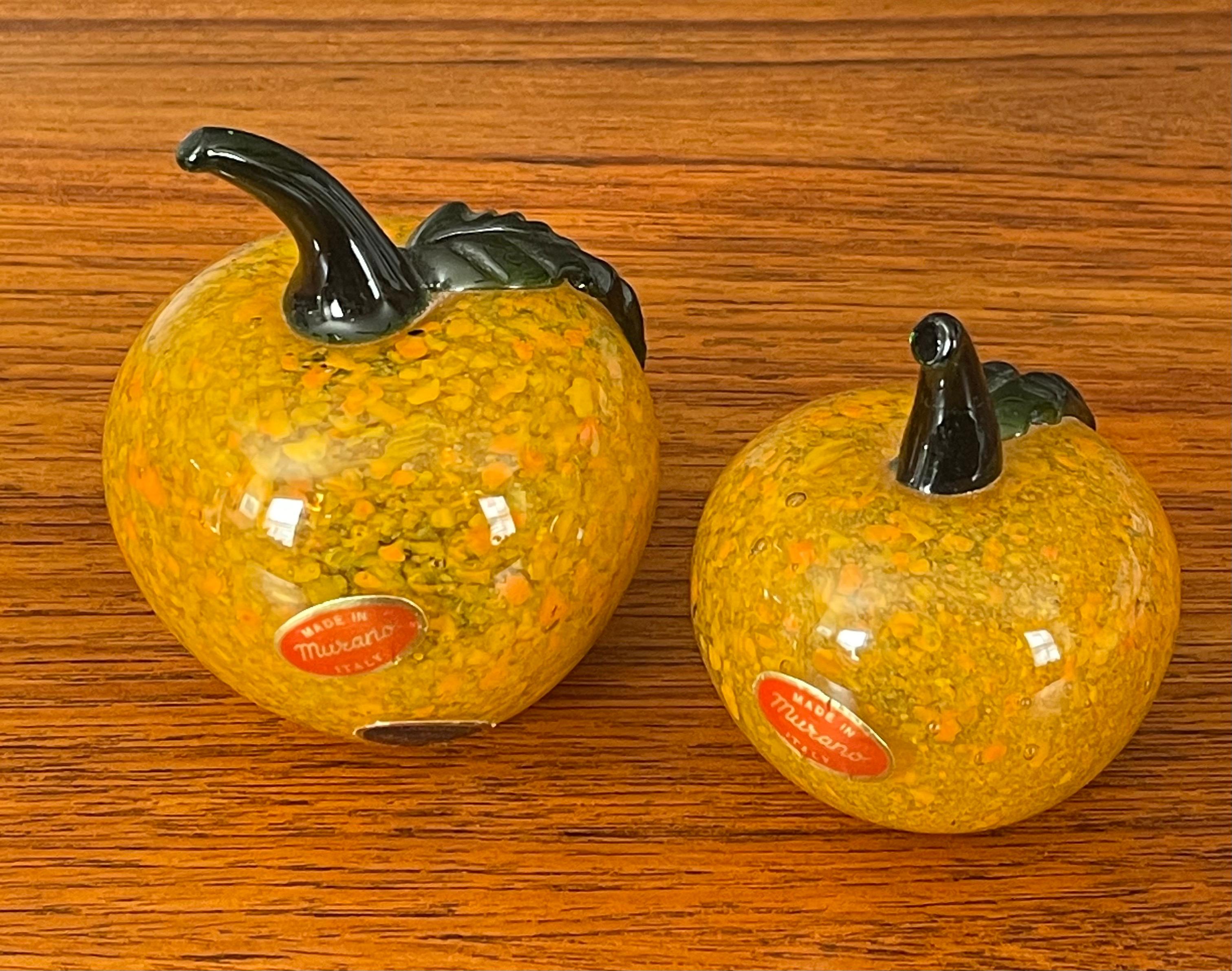 Mid-Century Modern Pair of Sommerso Art Glass Pumpkins by Murano Glass Studios For Sale
