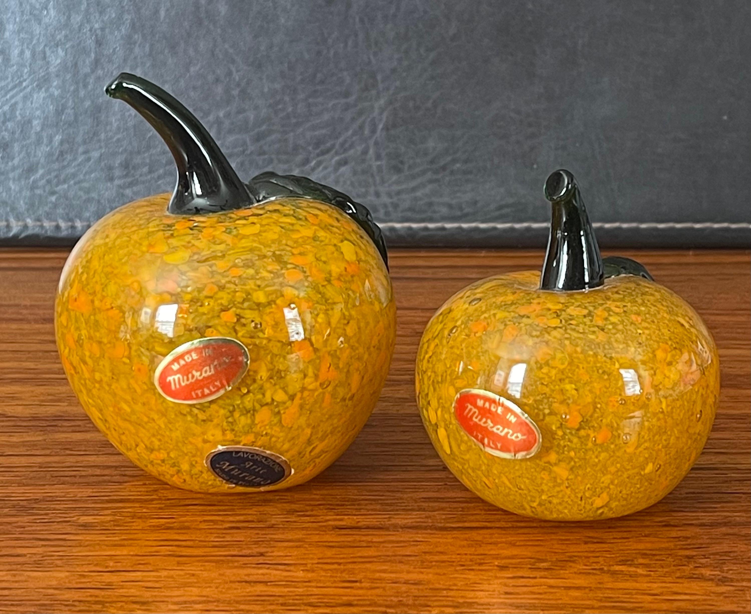 Italian Pair of Sommerso Art Glass Pumpkins by Murano Glass Studios For Sale