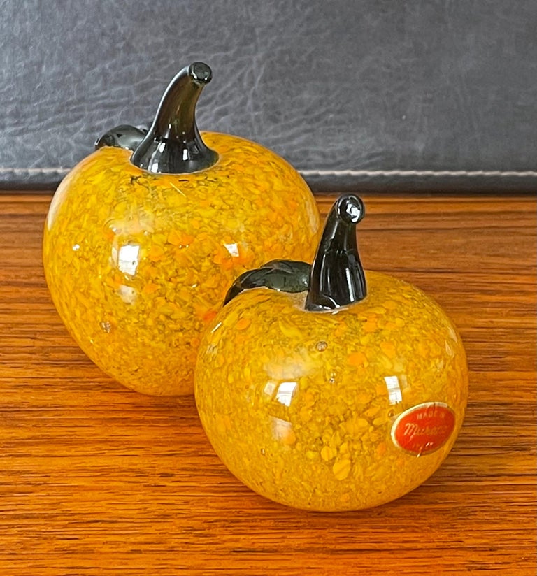 Pair of Sommerso Art Glass Pumpkins by Murano Glass Studios For Sale at