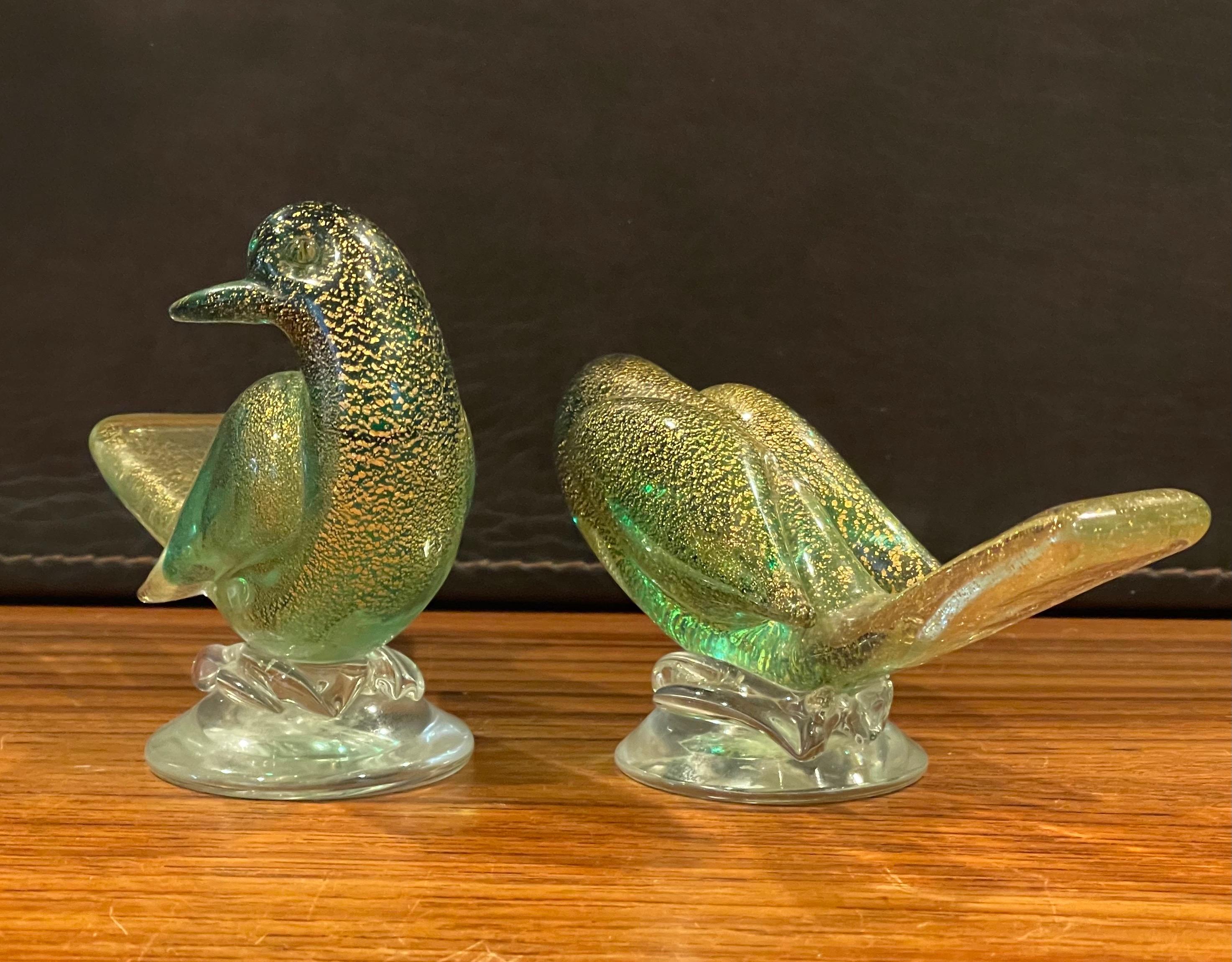 Mid-Century Modern Pair of Sommerso Art Glass Song Birds / Sparrows by Murano Glass Studios
