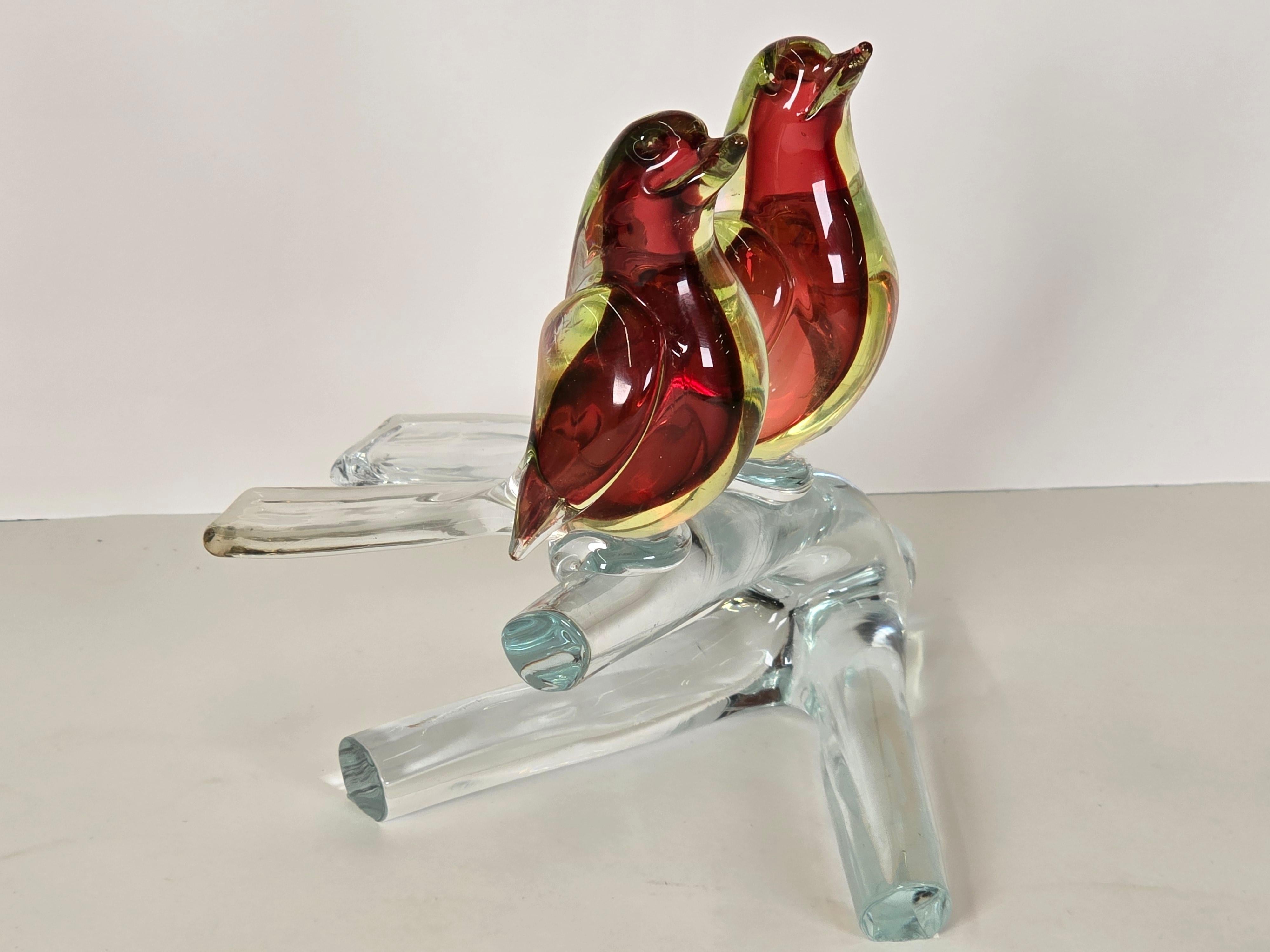 Mid-Century moderno Coppia di uccelli sommersi su un ramo di Antonio Da Ros per Cenedese 1960 in vendita
