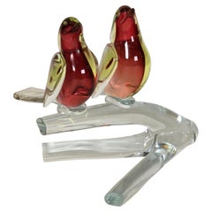 Pair of Sommerso Birds on a Branch by Antonio Da Ros for Cenedese 1960s