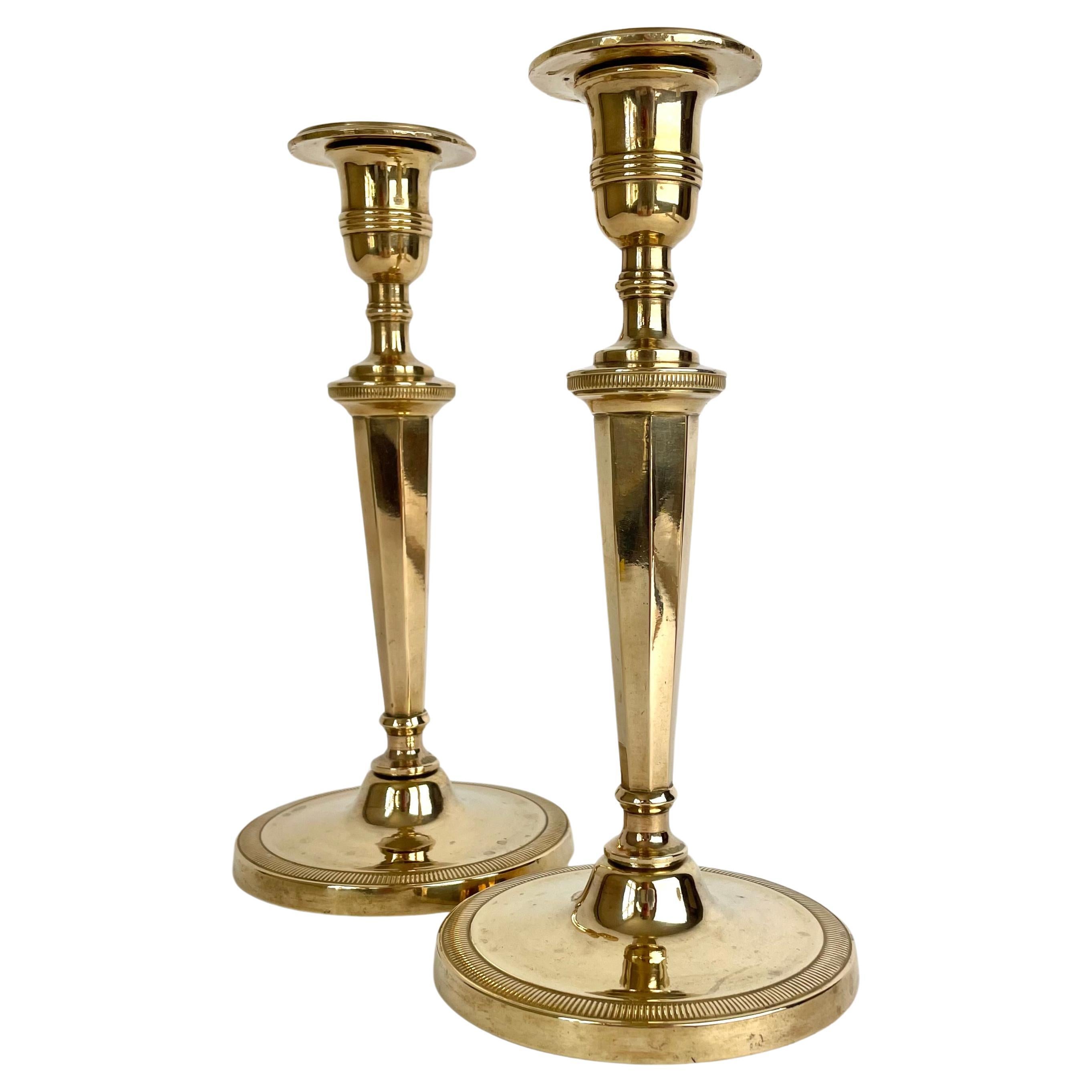 Pair of Sophisticated Gilt Bronze Candlesticks, Directoire circa 1795 For Sale