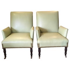 Pair of Sophisticated Luscious Lime Green Leather George Smith Club Chairs