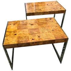 Pair of Sophisticated Mid-Century Modern Olivewood and Brass End Tables