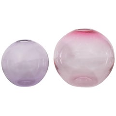 Pair of Sophisticated Modernist Amethyst and Pink Sapphire Vases by Nick Leonoff