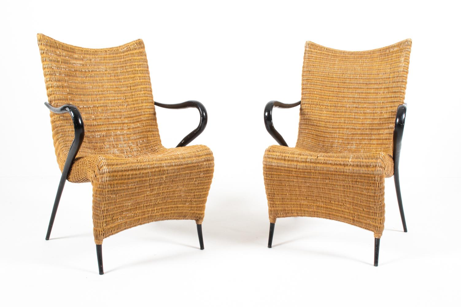 Scandinavian Modern Pair of Soren Lund Danish Rattan Easy Chairs For Sale