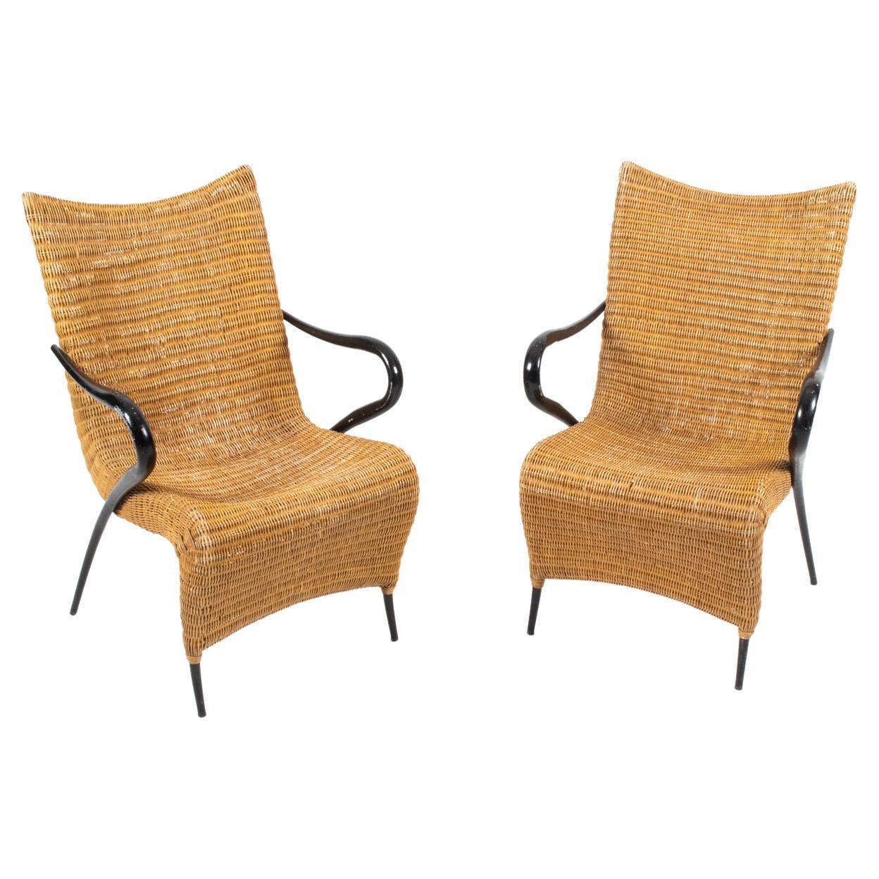 Pair of Soren Lund Danish Rattan Easy Chairs For Sale