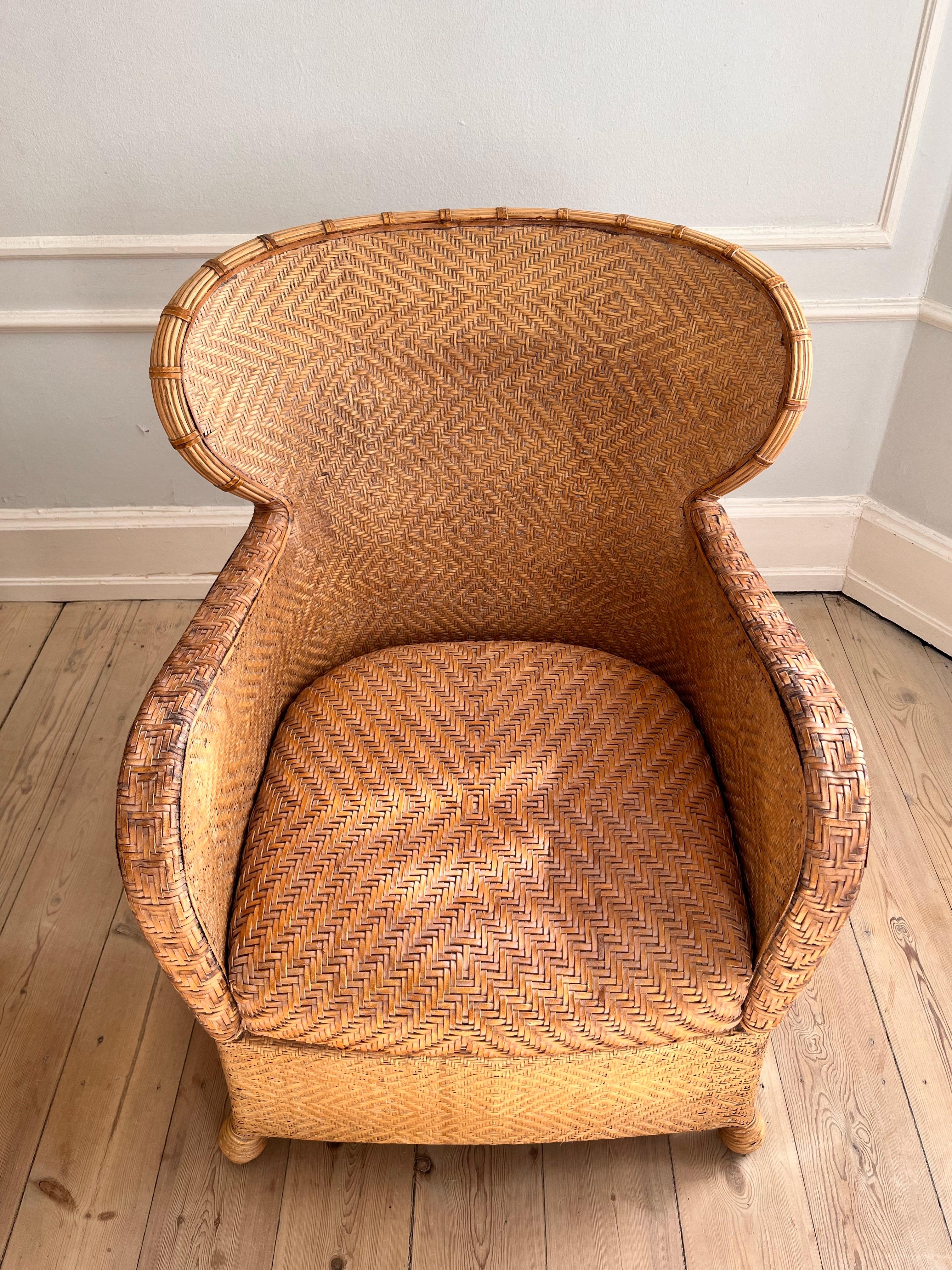 Pair of Soren Lund Lounge Chairs / Arm chairs in Wicker / Cane and leather 3