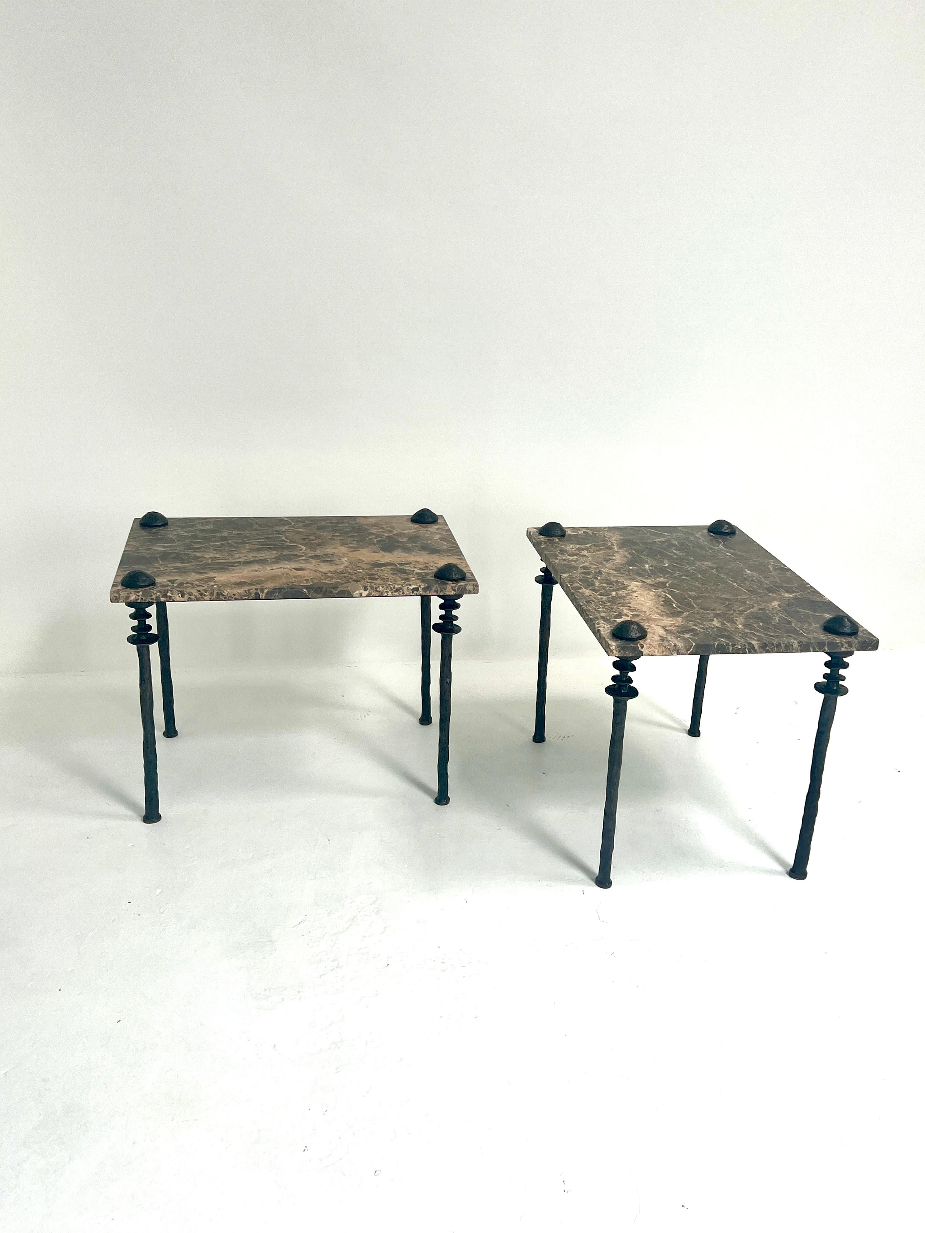 The Sorgue side tables by Bourgeois Boheme Atelier exude elegance and versatility. Each table features a luxurious brown marble top, known for its durability and timeless appeal. The cast bronze legs add a touch of sophistication, ensuring stability