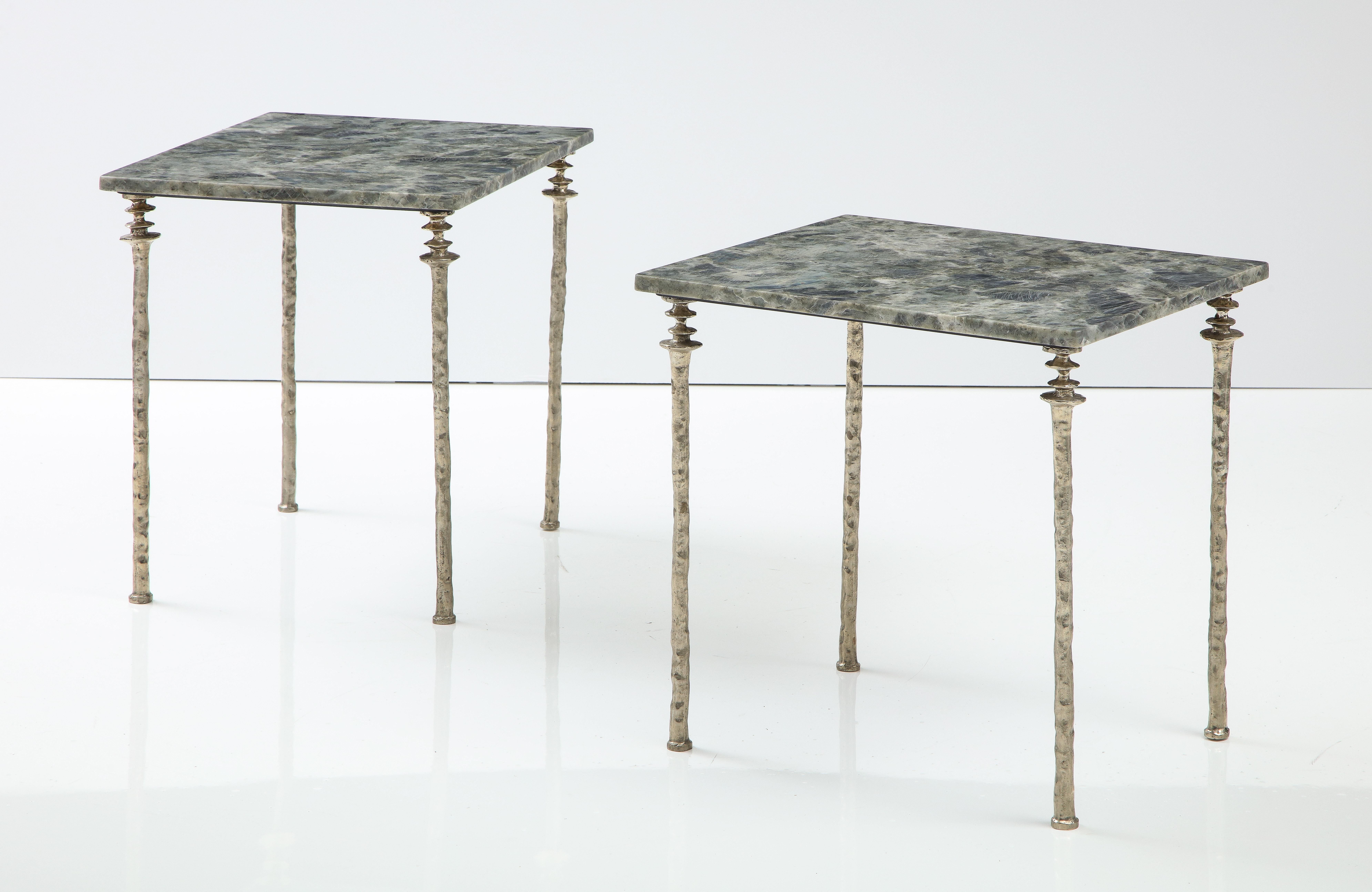 Organic Modern Pair of Sorgue Side Tables, White Bronze, by Bourgeois Boheme Atelier