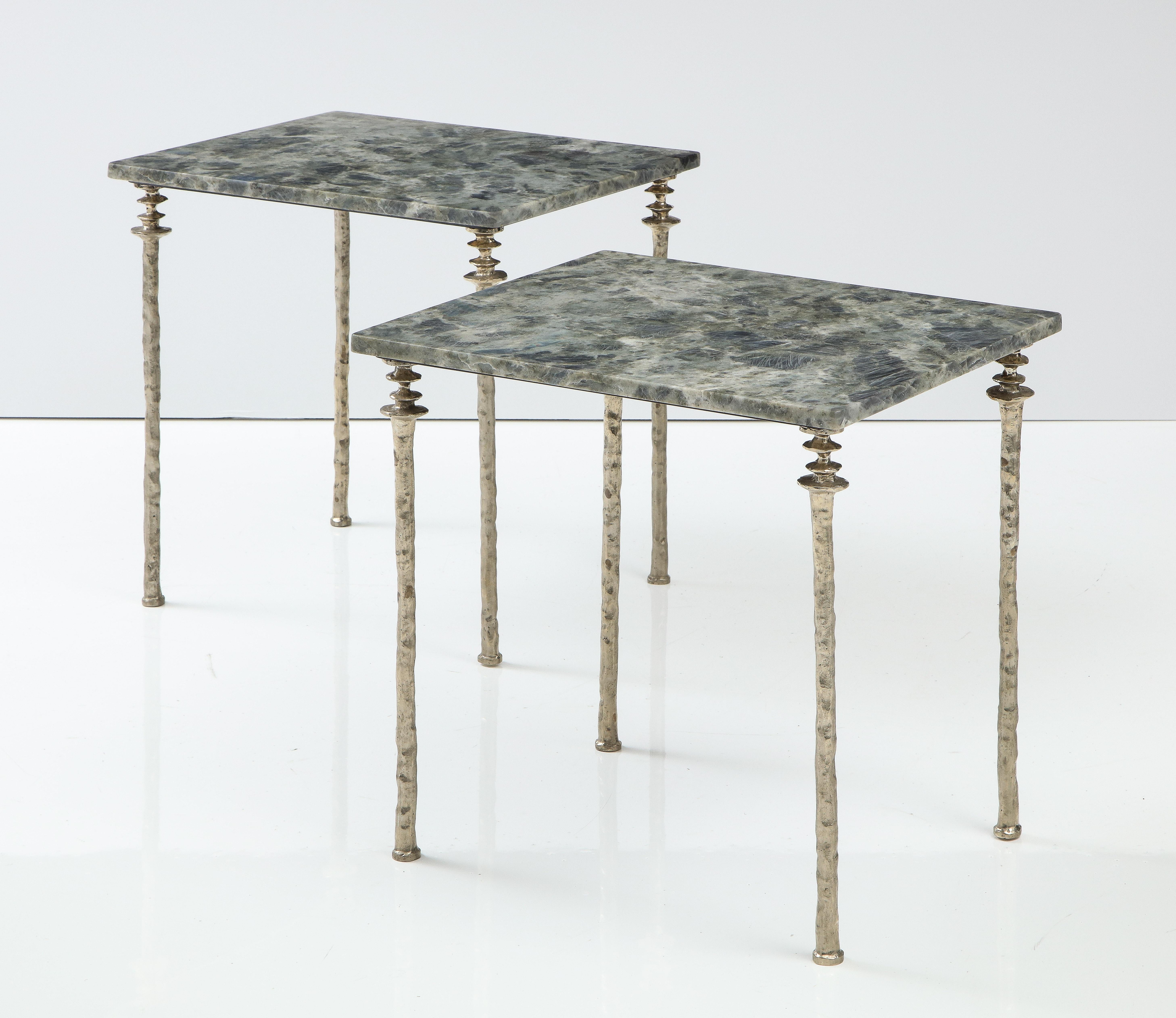 American Pair of Sorgue Side Tables, White Bronze, by Bourgeois Boheme Atelier