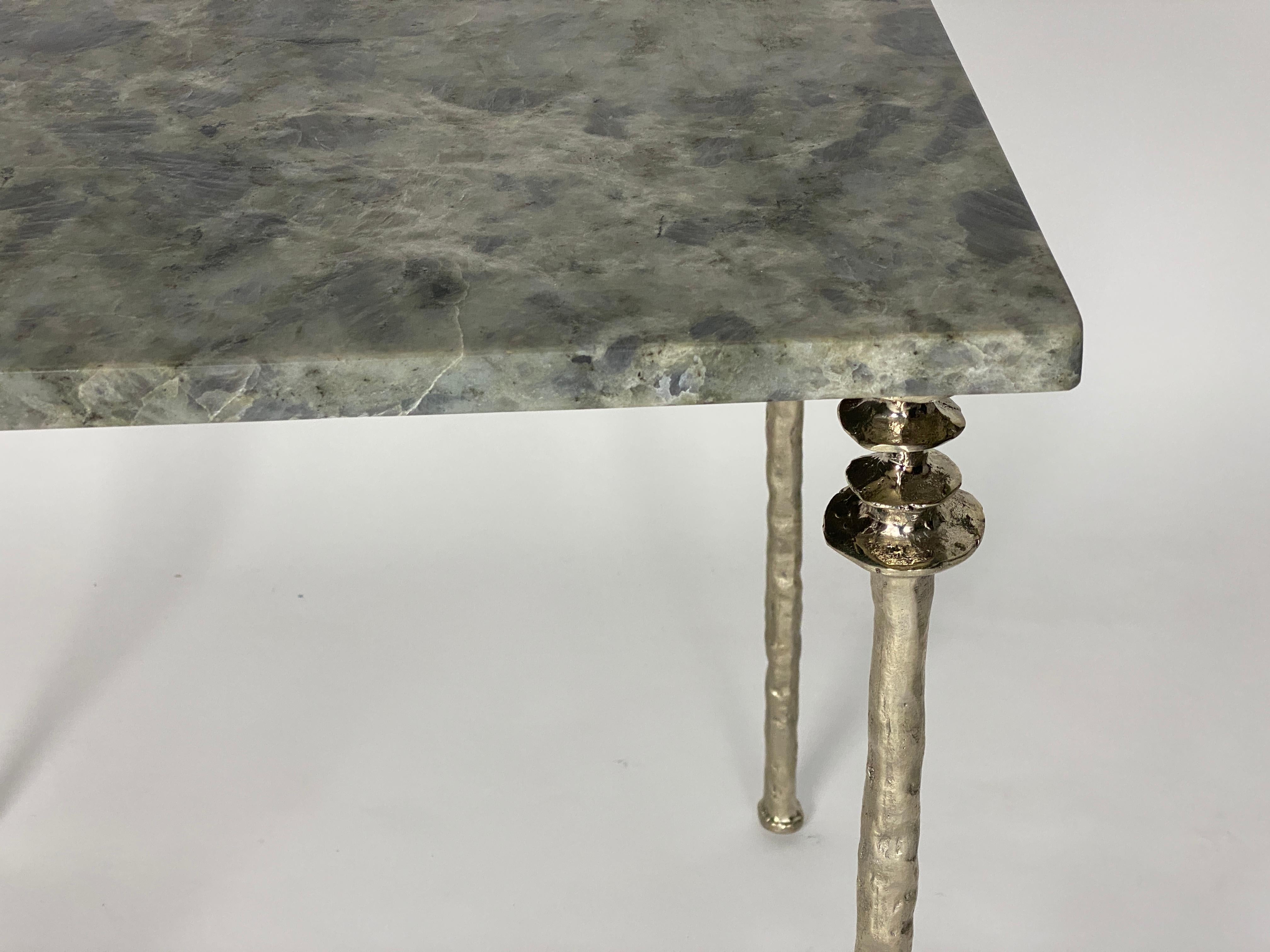 American Pair of Sorgue Side Tables, White Bronze, by Bourgeois Boheme Atelier