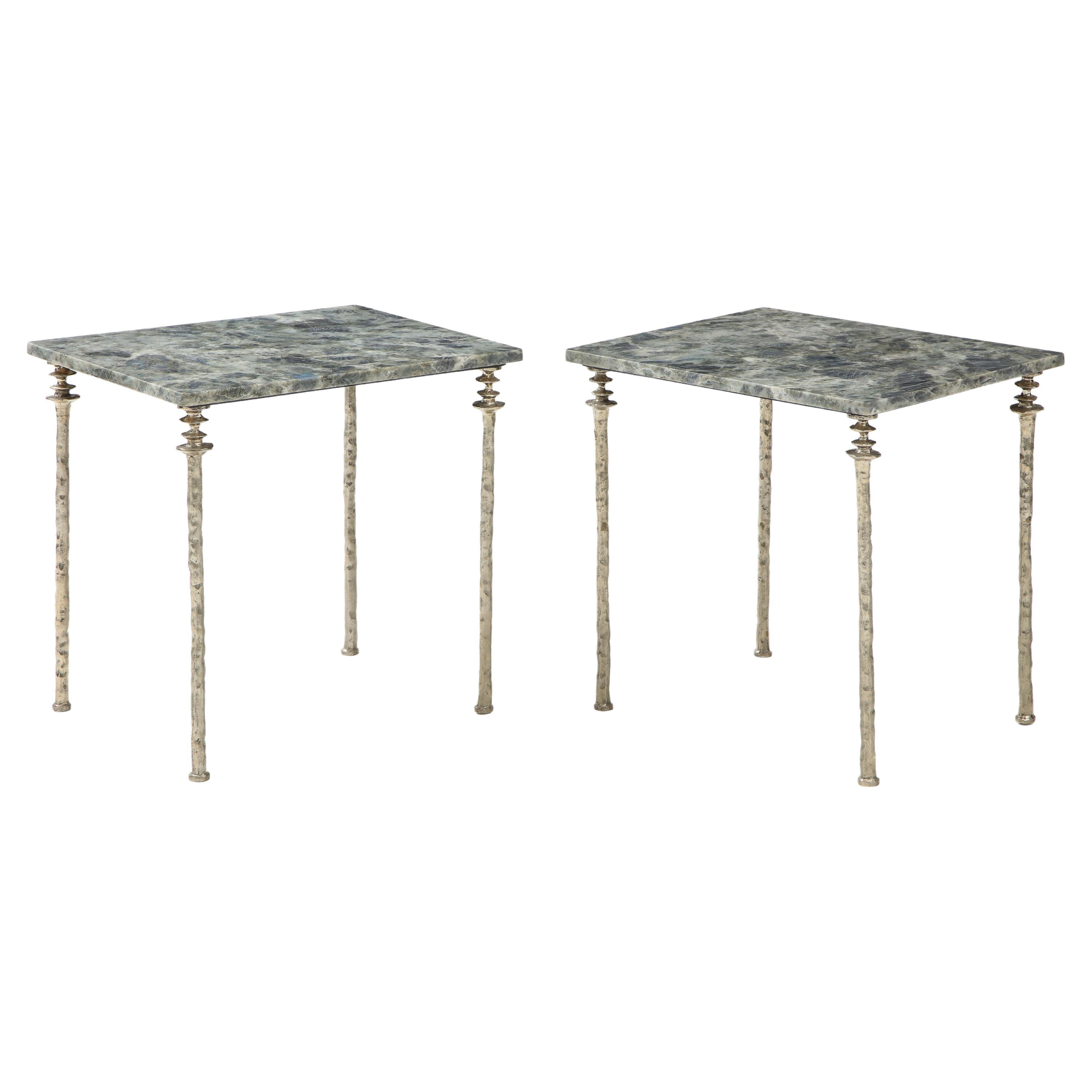 Pair of Sorgue Side Tables, White Bronze, by Bourgeois Boheme Atelier
