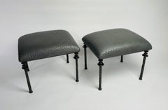 Pair of Sorgue Stools, by Bourgeois Boheme Atelier, Anthracite Ostrich Leather
