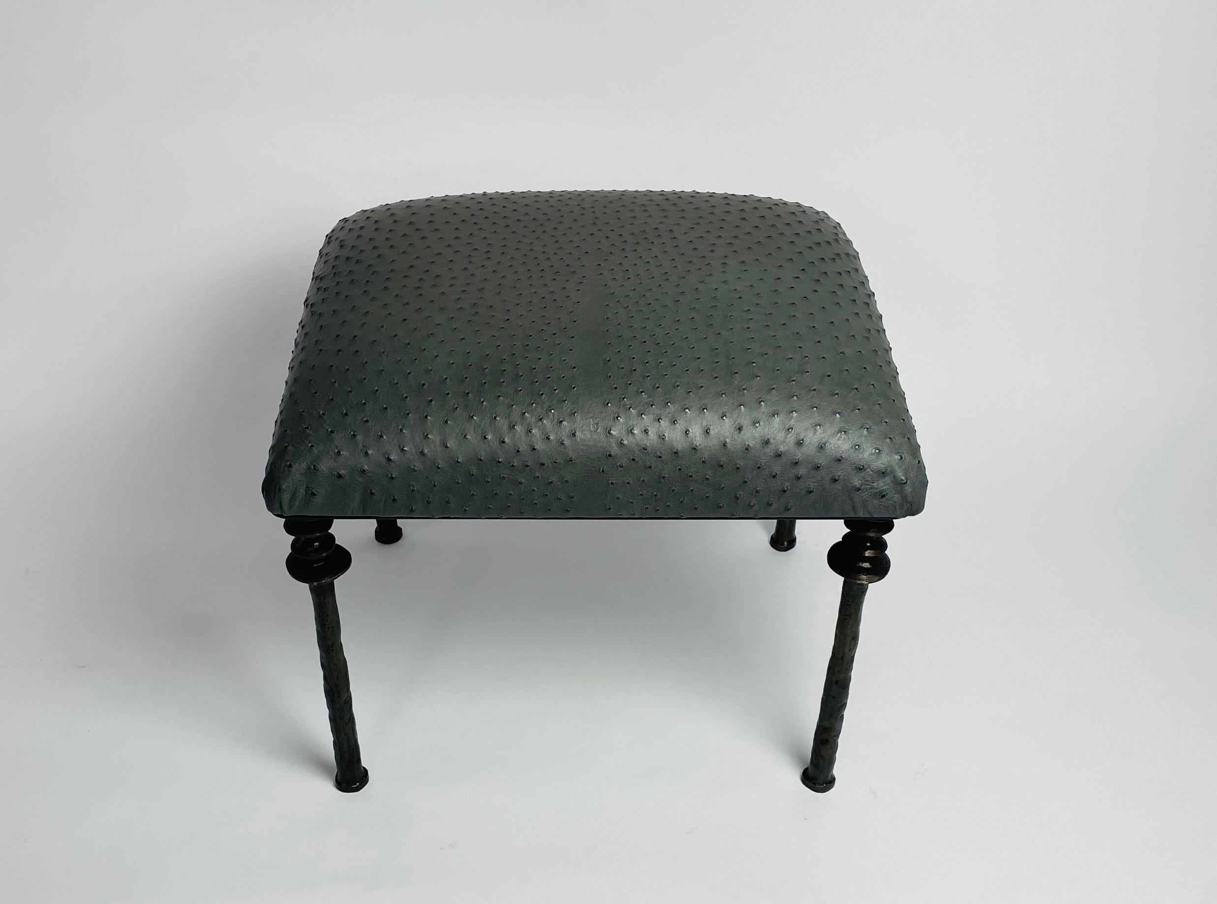 Organic Modern Pair of Sorgue Stools, by Bourgeois Boheme Atelier, Anthracite Ostrich Leather