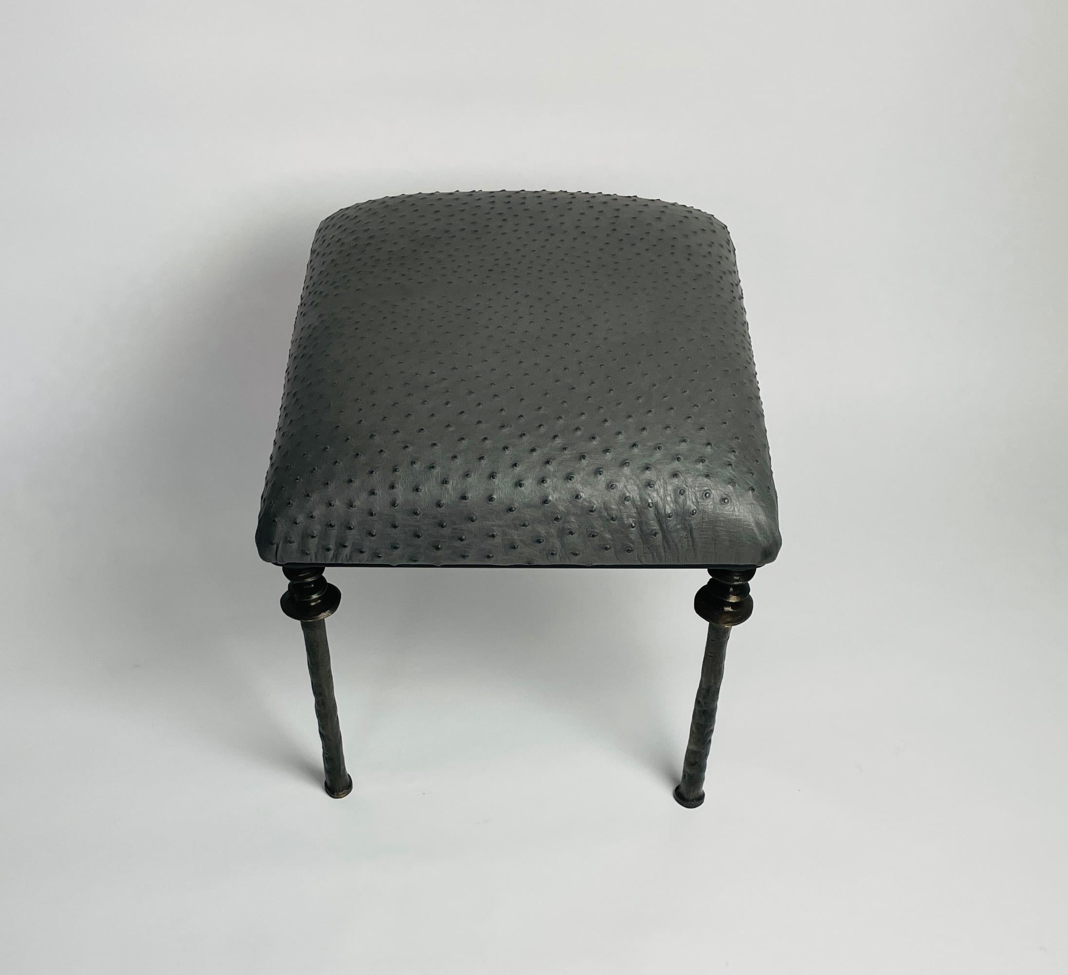 Contemporary Pair of Sorgue Stools, by Bourgeois Boheme Atelier, Anthracite Ostrich Leather