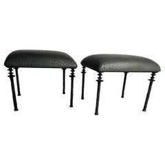 Pair of Sorgue Stools, by Bourgeois Boheme Atelier, Anthracite Ostrich Leather